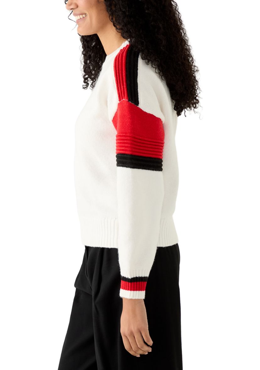 Womens Sporty Striped Crewneck Sweater