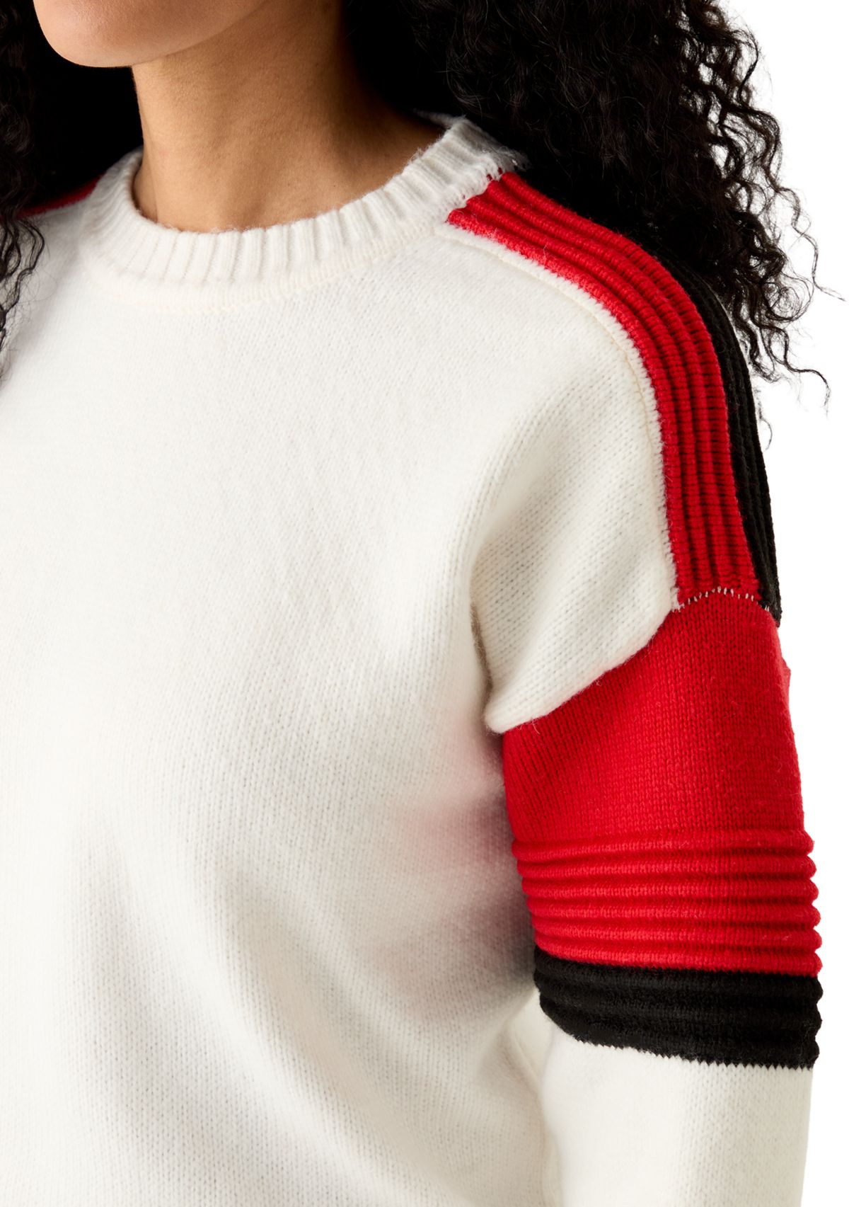 Womens Sporty Striped Crewneck Sweater