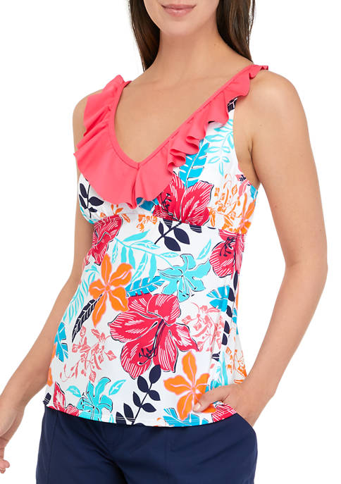 Kim Rogers® Ruffle V-Neck Tropical Floral Swim Tankini