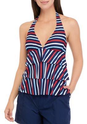 Triple Ruffle Halter Tankini Swim Top