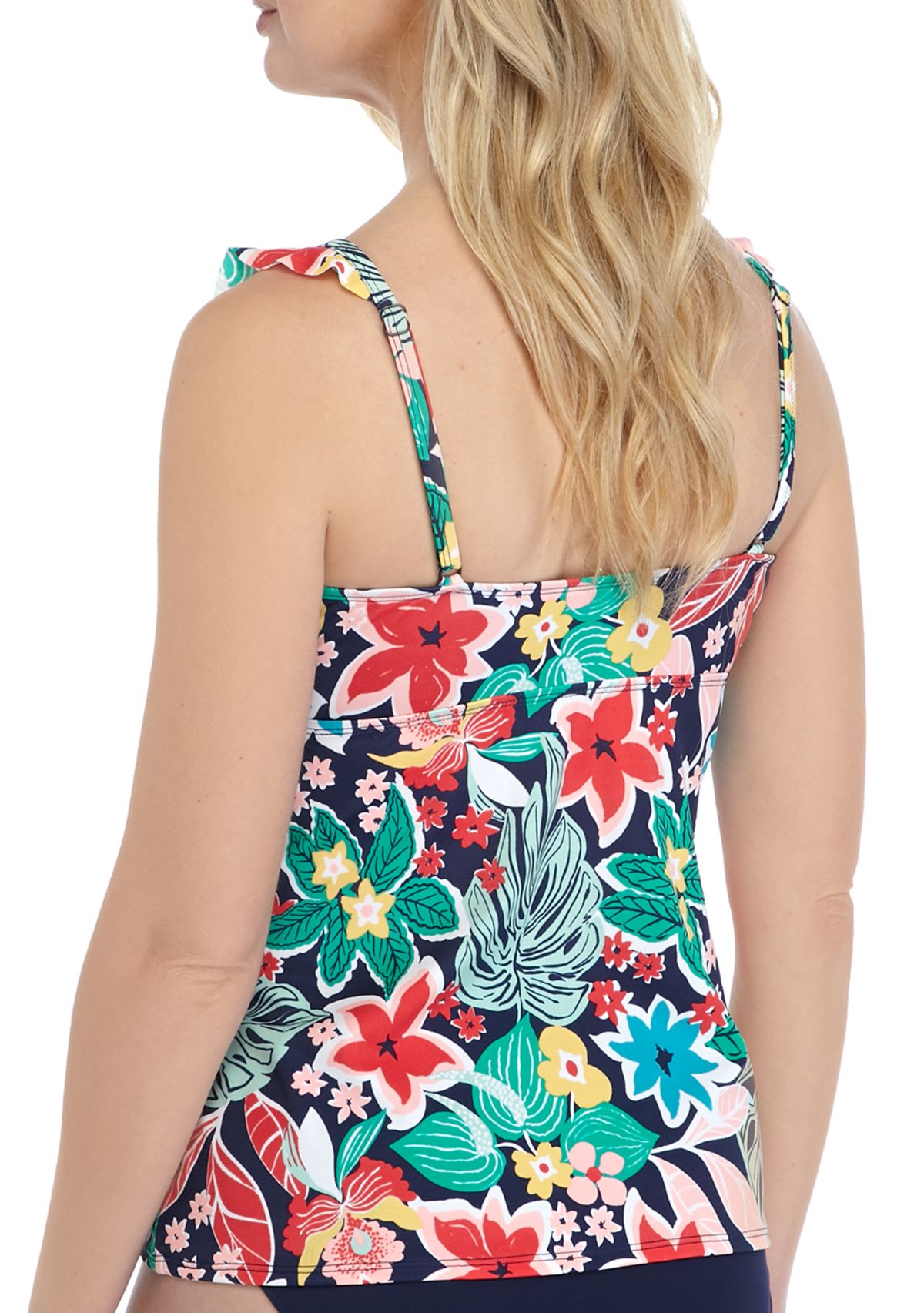 Floral Beauty Ruffle V Neck Tankini Swim Top