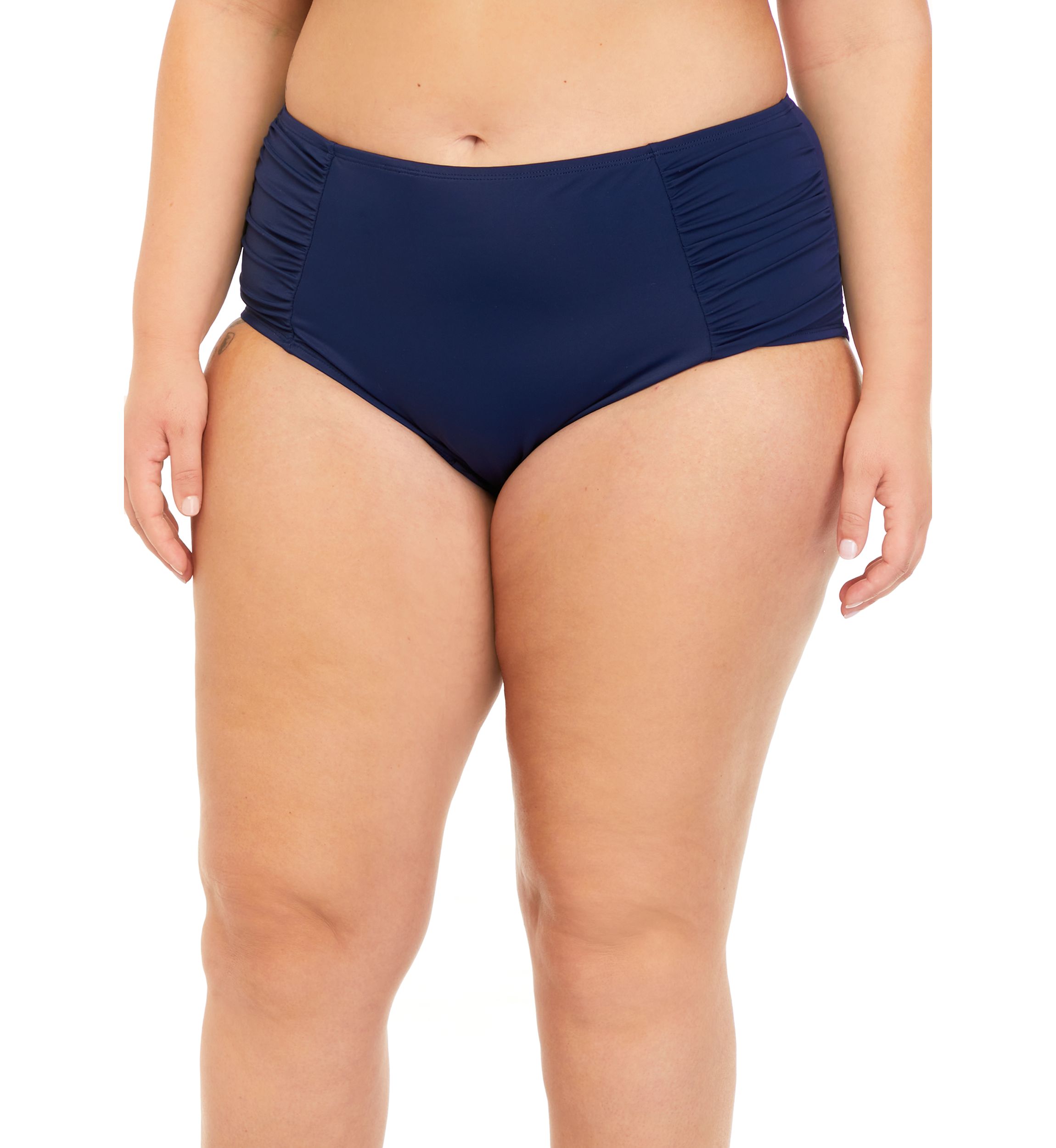 Plus Size Side Shirred Full Coverage Swim Bottoms 