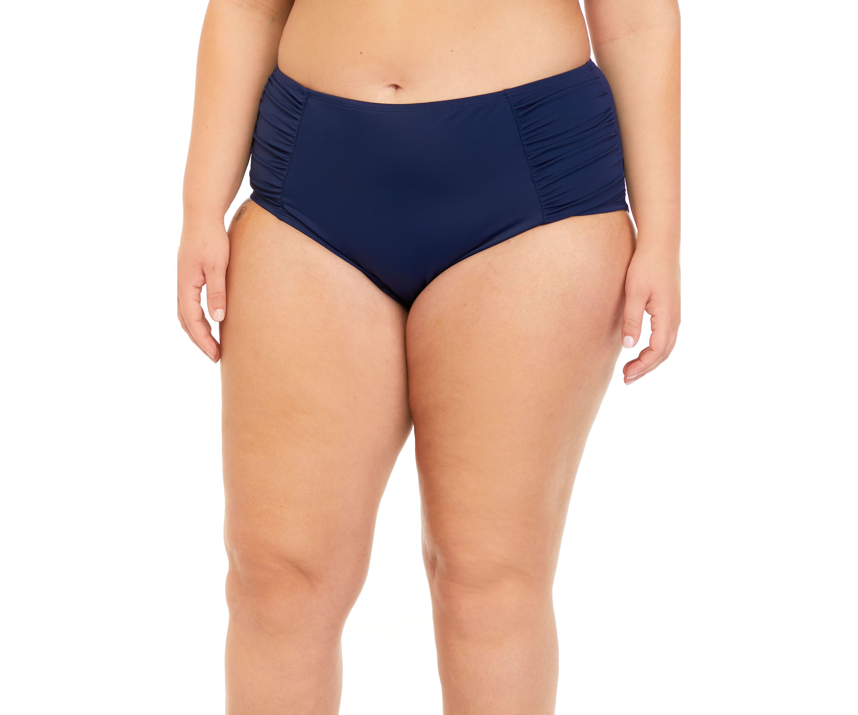 Plus Size Side Shirred Full Coverage Swim Bottoms 