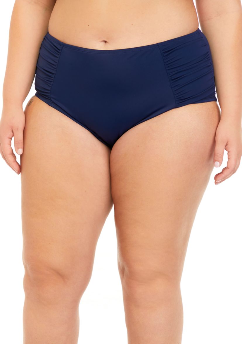 Plus Size Side Shirred Full Coverage Swim Bottoms 