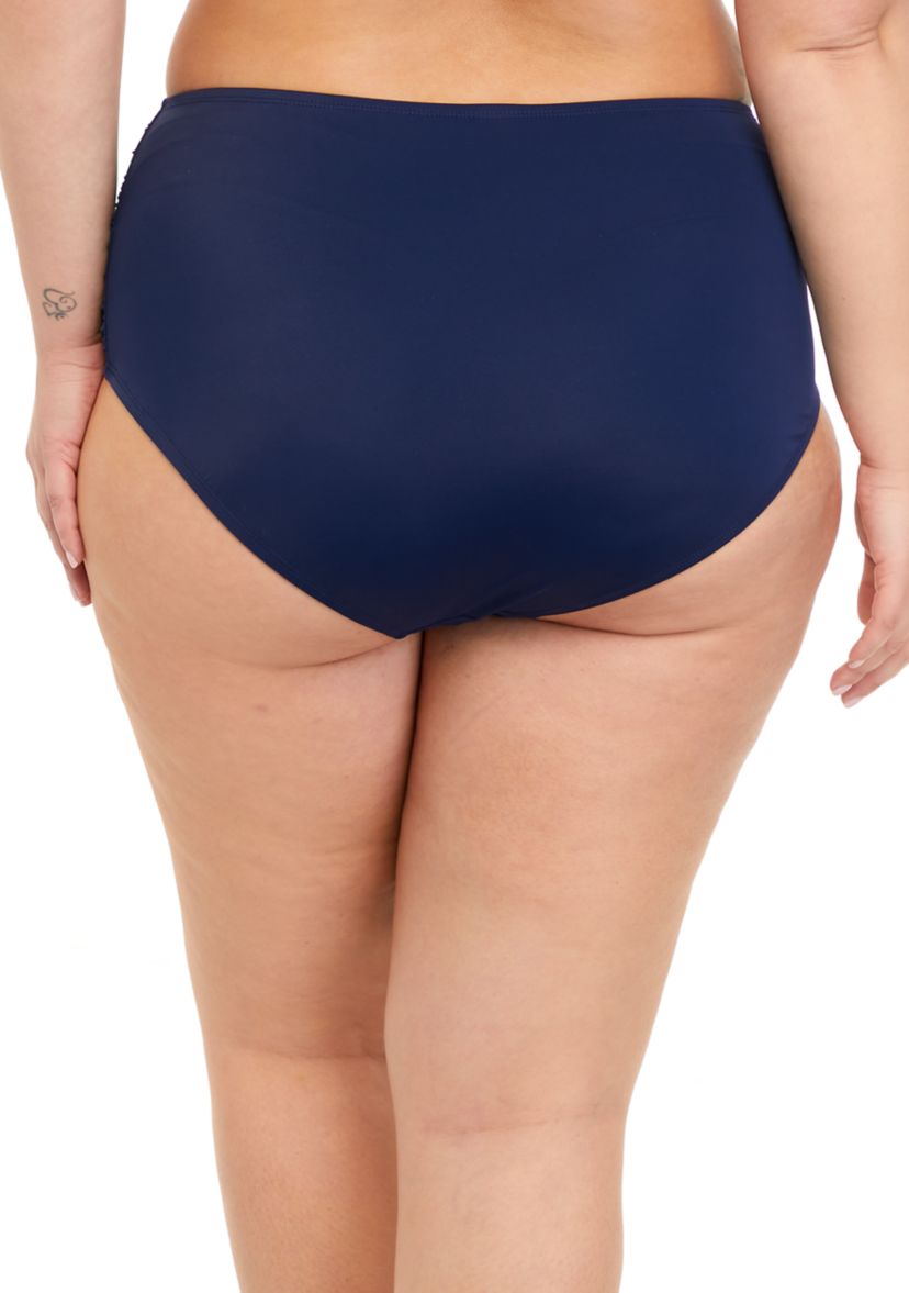 Plus Size Side Shirred Full Coverage Swim Bottoms 