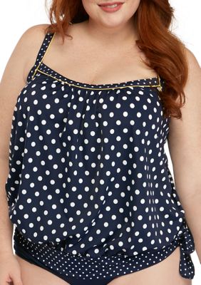 Kim Rogers® Plus Size Club Swim Polka Dot Blouson Tankini Swim Top