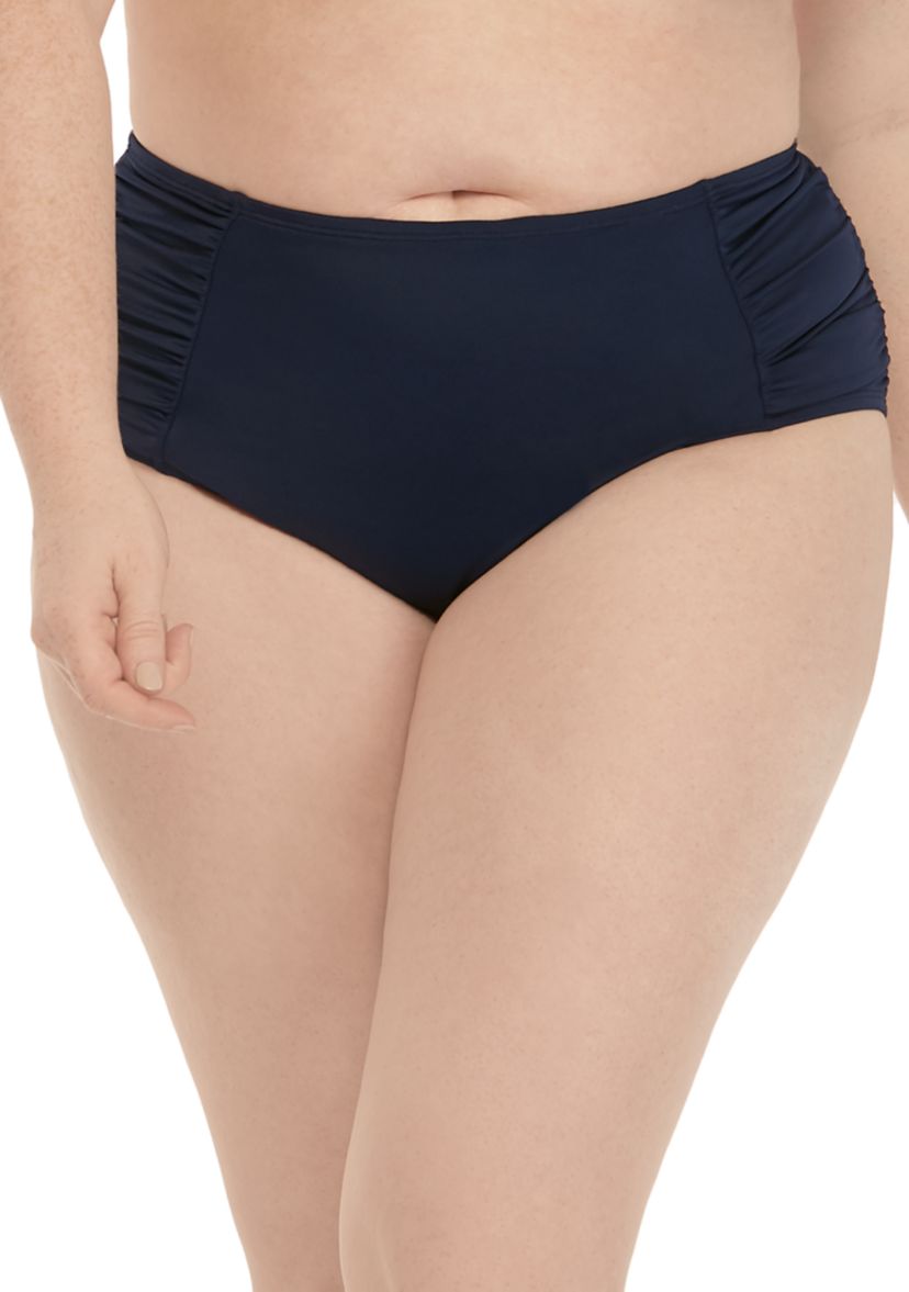 Plus Size Side Shirred Brief Swim Bottoms