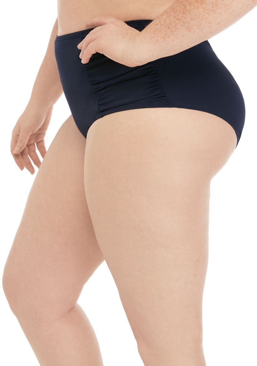 Plus Size Side Shirred Brief Swim Bottoms