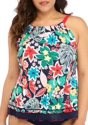 Kim Rogers® Plus Size Floral Beauty High Neck Swim Tankini Top | belk