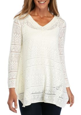 New Directions® Open Stitch V-Neck Sweater | belk