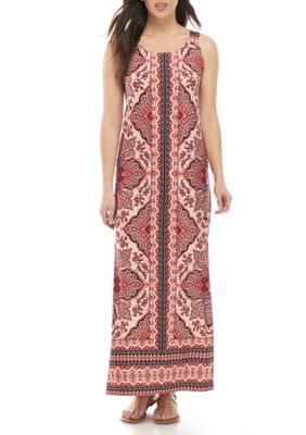 New Directions® Sleeveless Grommet Strap Printed Maxi Dress | belk