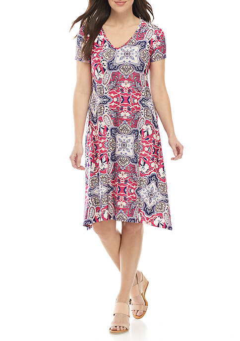 New Directions® Floral Short Sleeve A Line Dress | belk