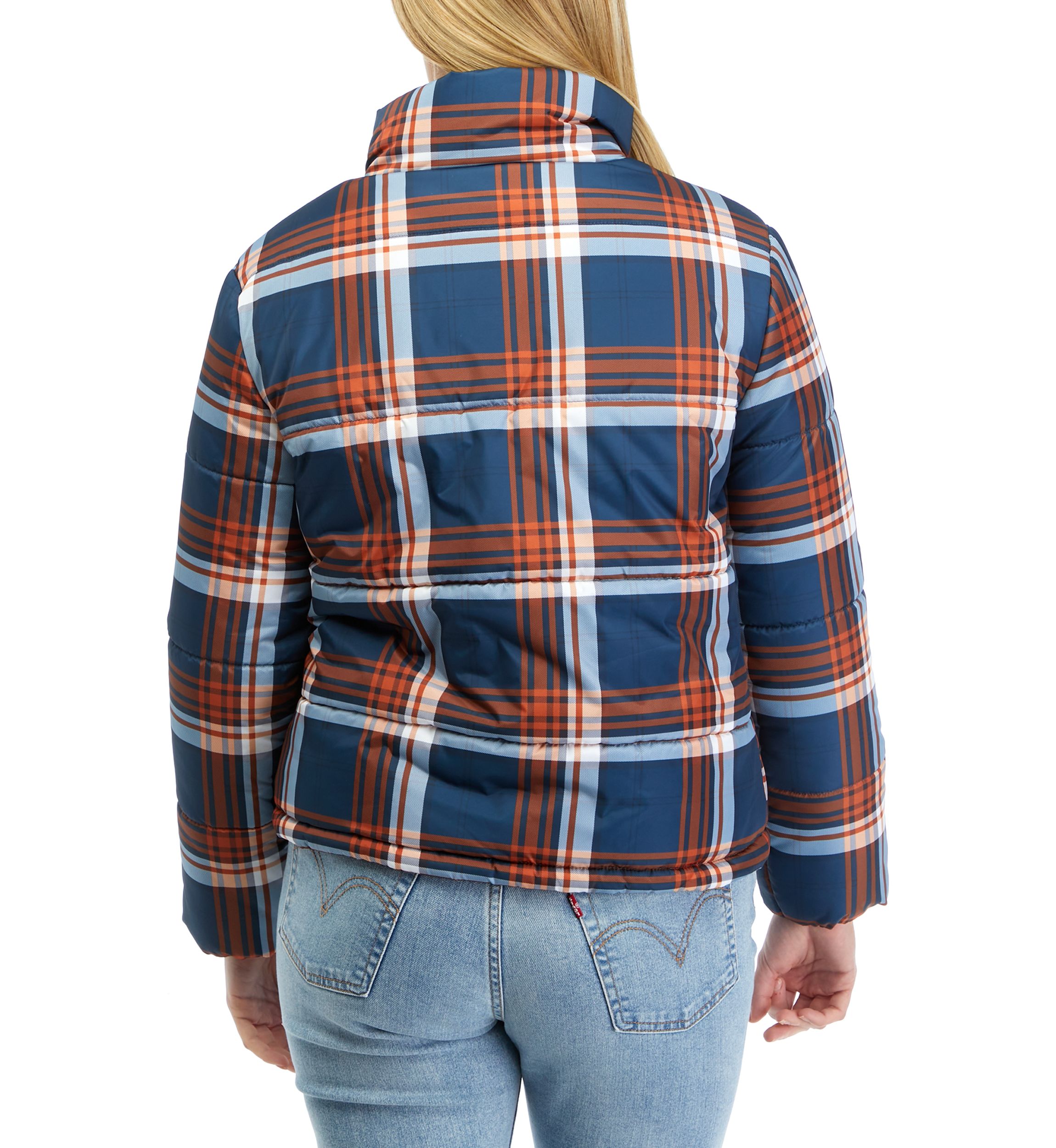 Juniors Plaid Puffer Coat