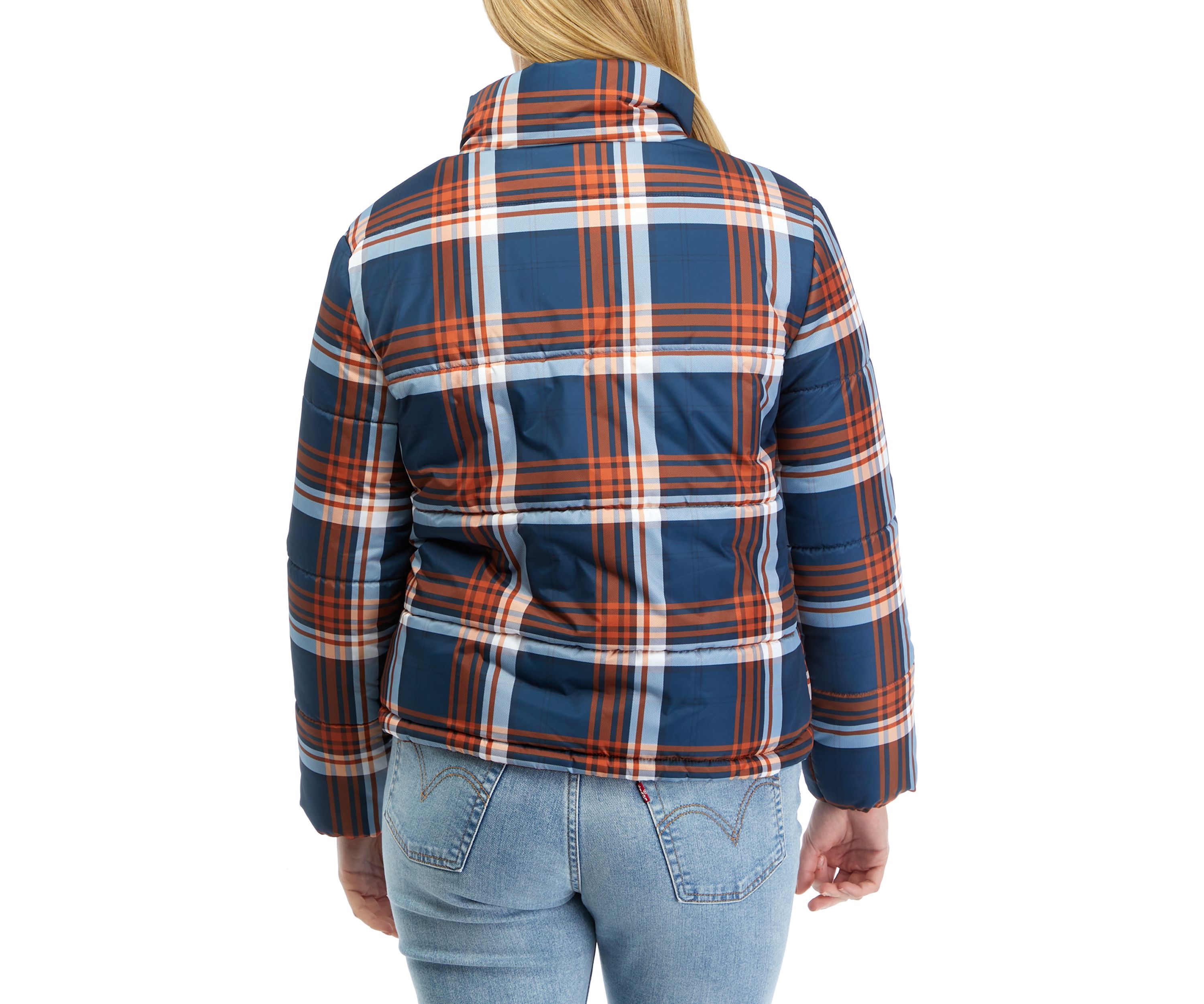 Juniors Plaid Puffer Coat