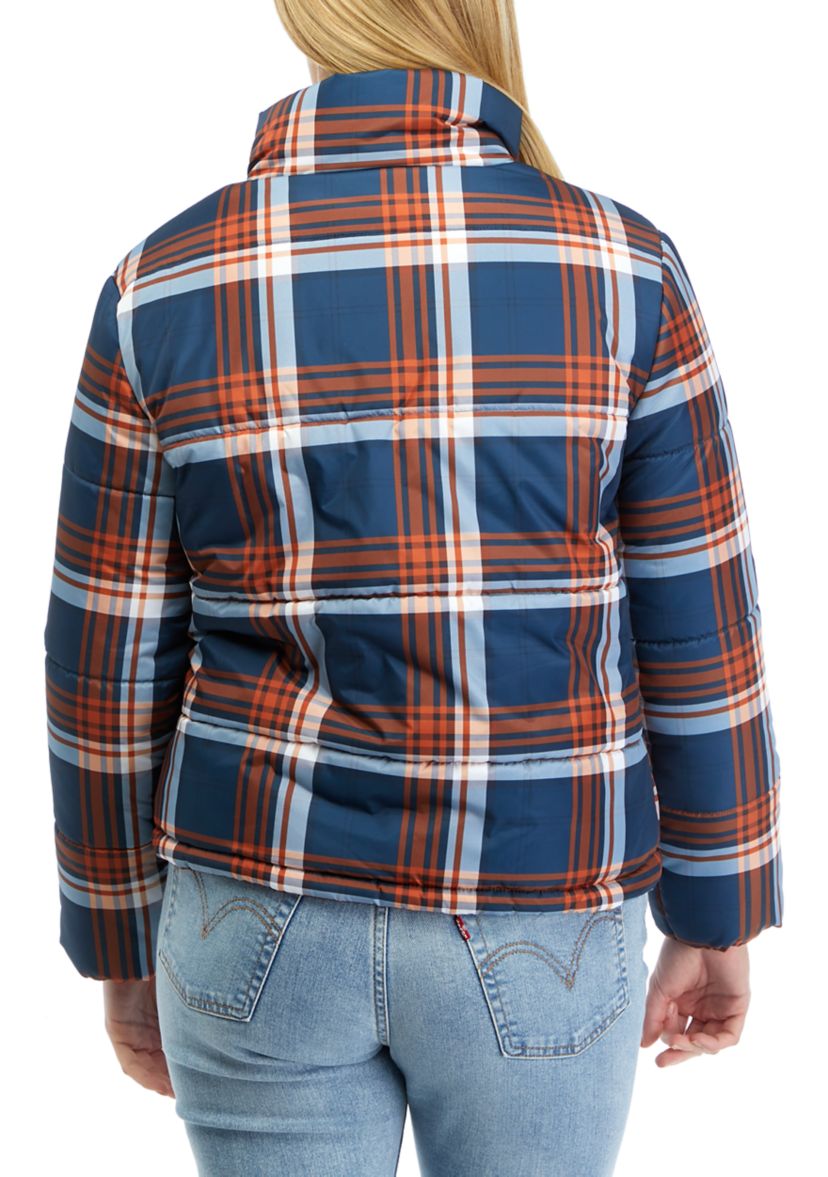 Juniors Plaid Puffer Coat