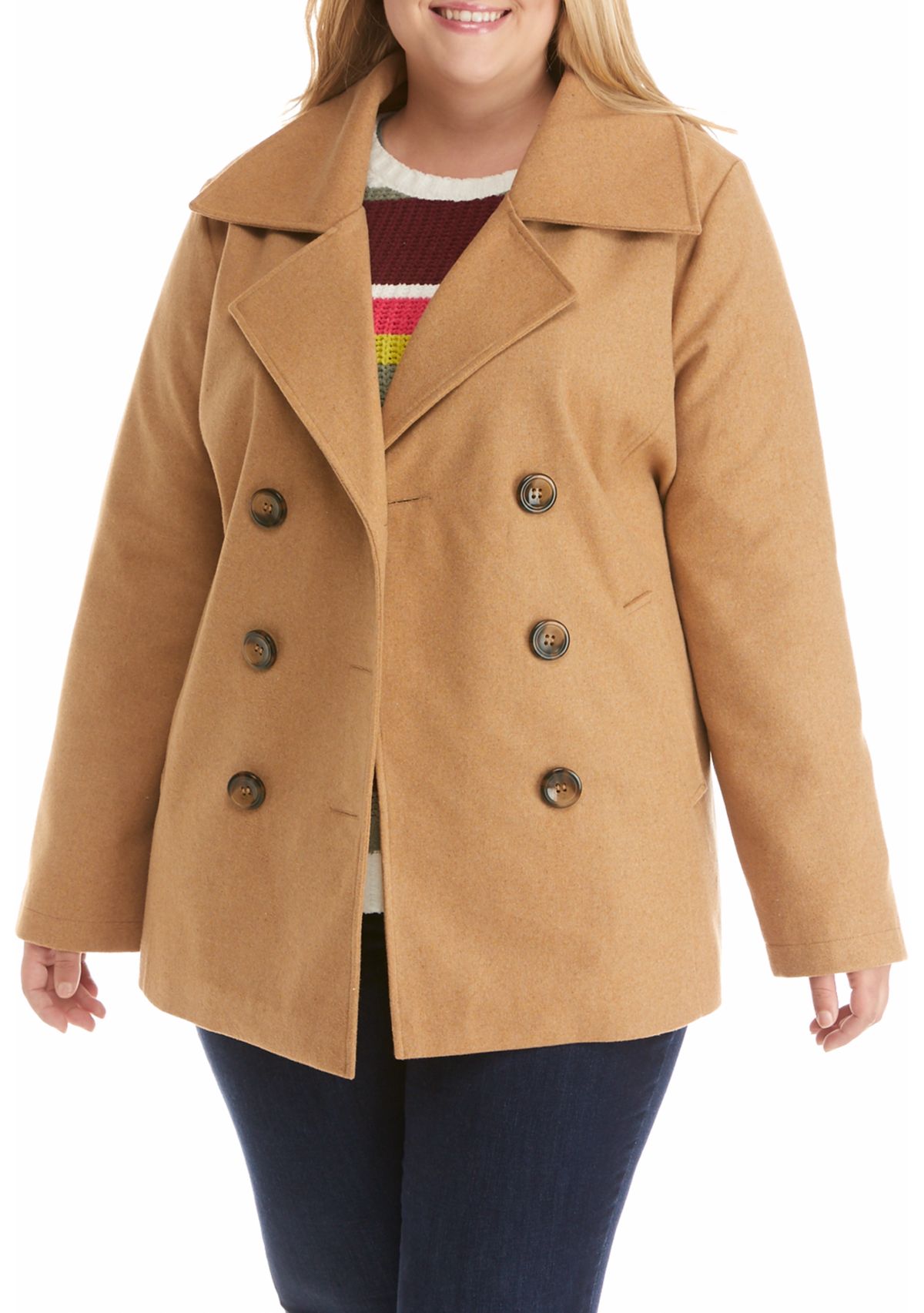 Plus Size Non Belted Peacoat 