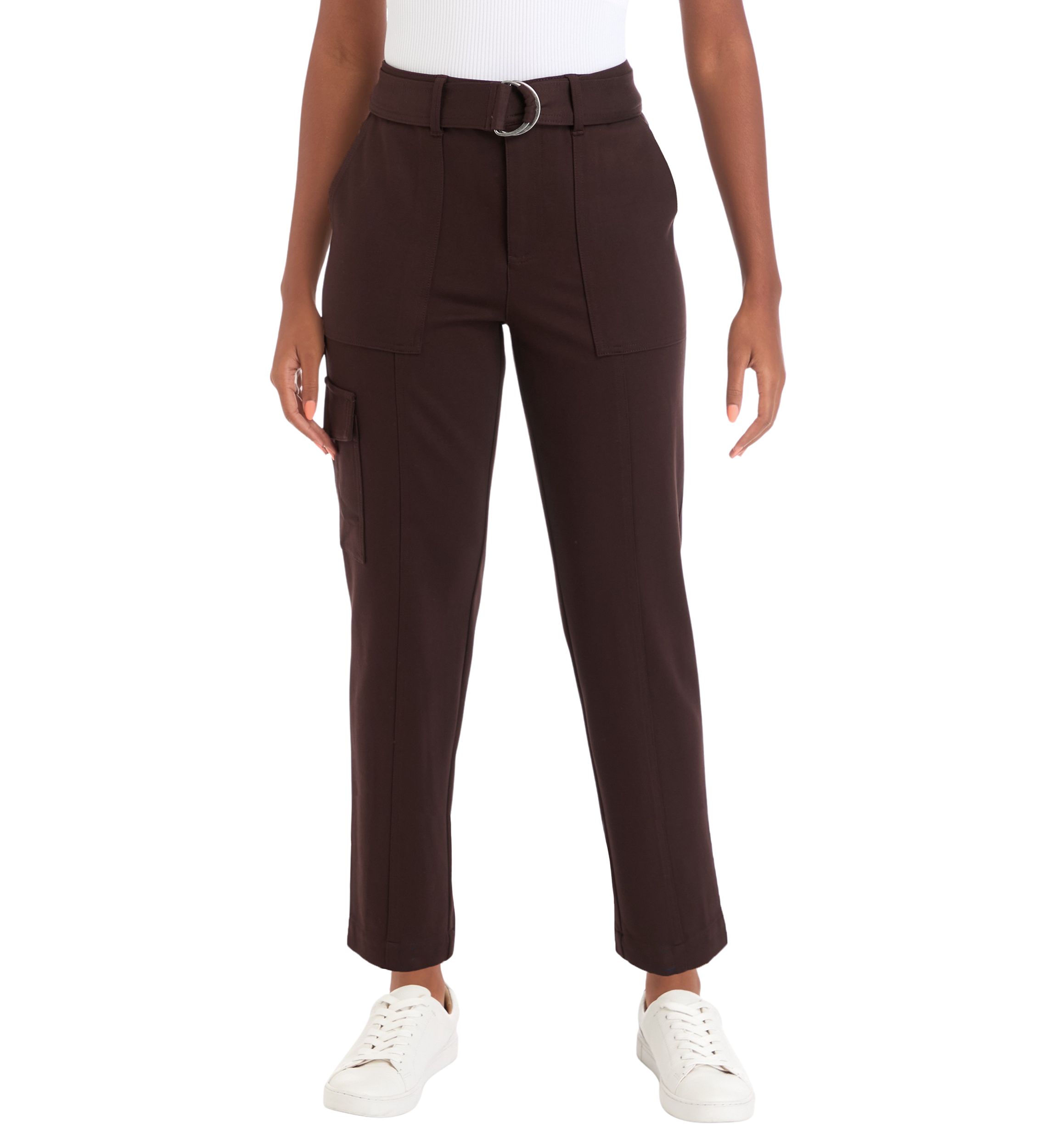 Womens High Rise Belted Straight Ankle Pants