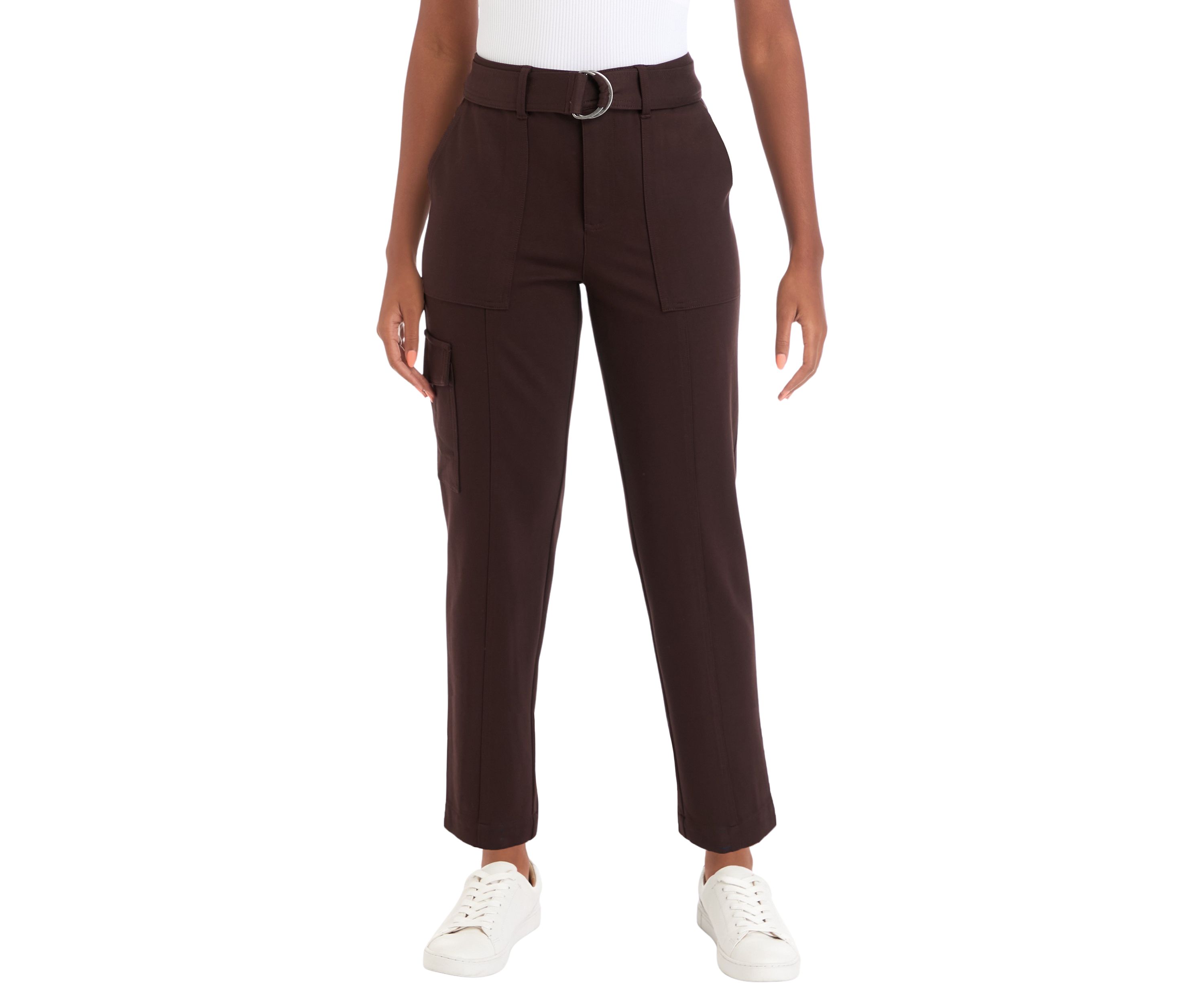 Womens High Rise Belted Straight Ankle Pants