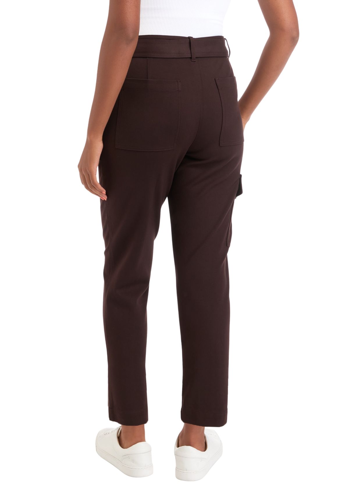 Womens High Rise Belted Straight Ankle Pants