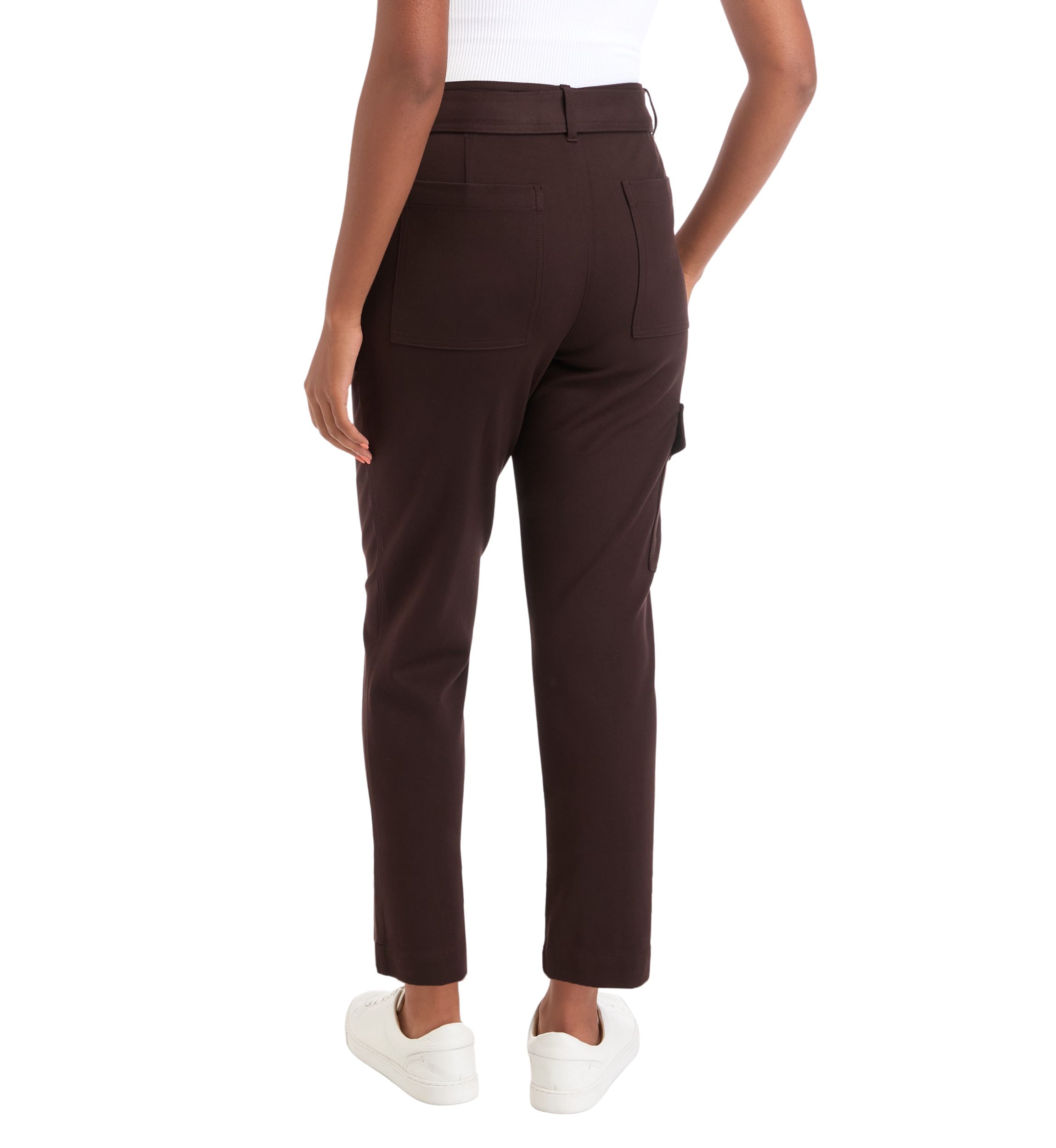 Womens High Rise Belted Straight Ankle Pants