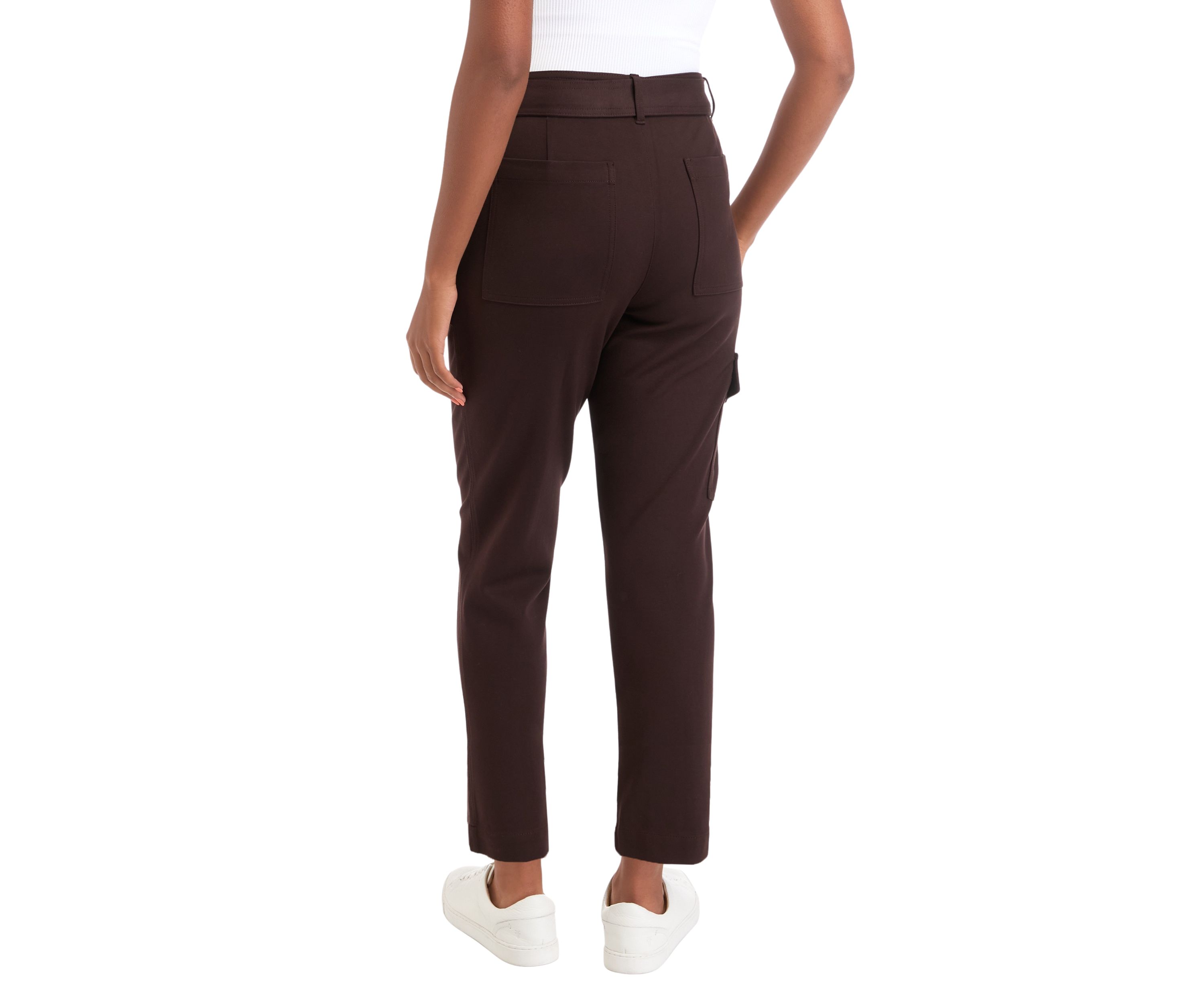 Womens High Rise Belted Straight Ankle Pants