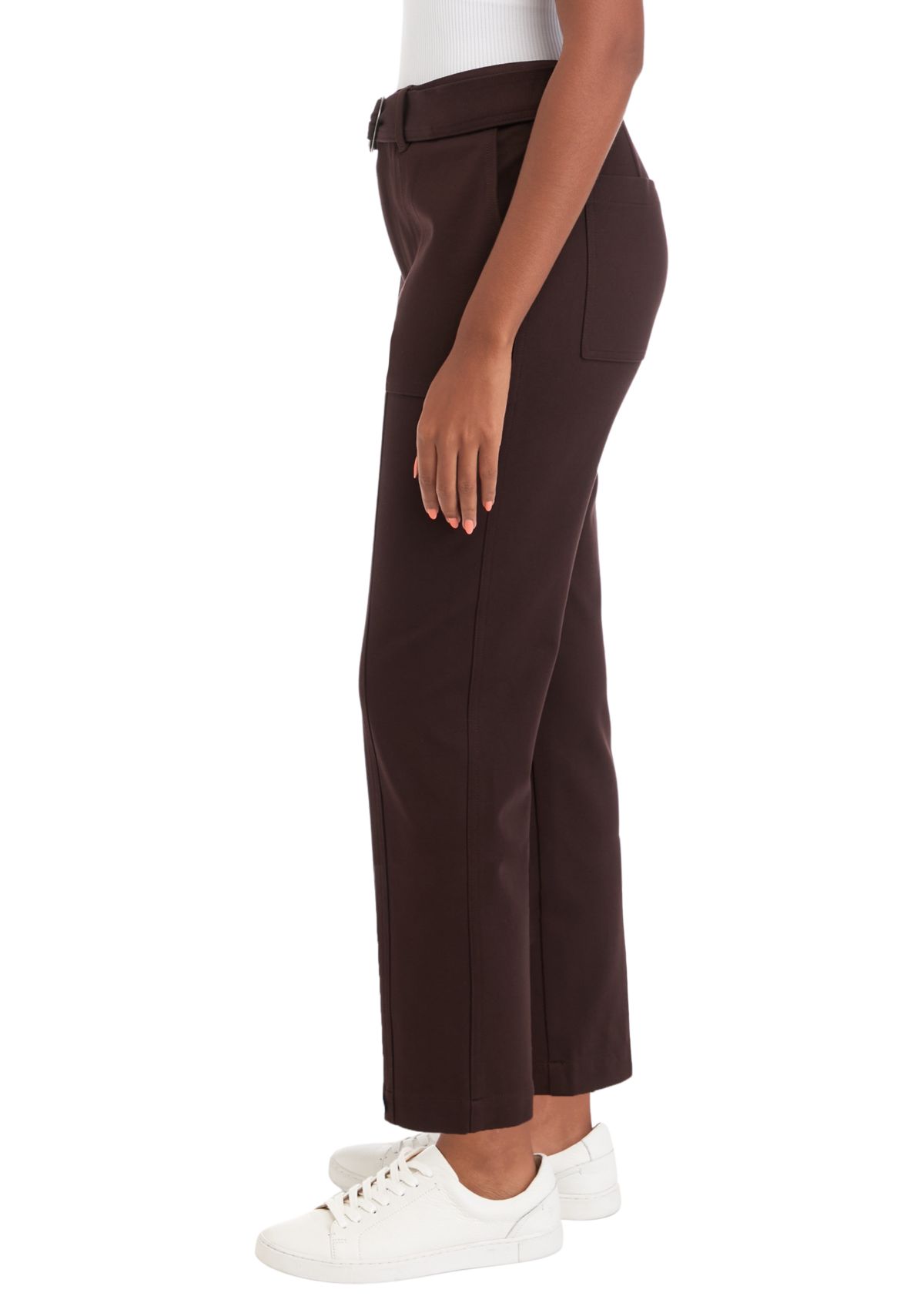 Womens High Rise Belted Straight Ankle Pants