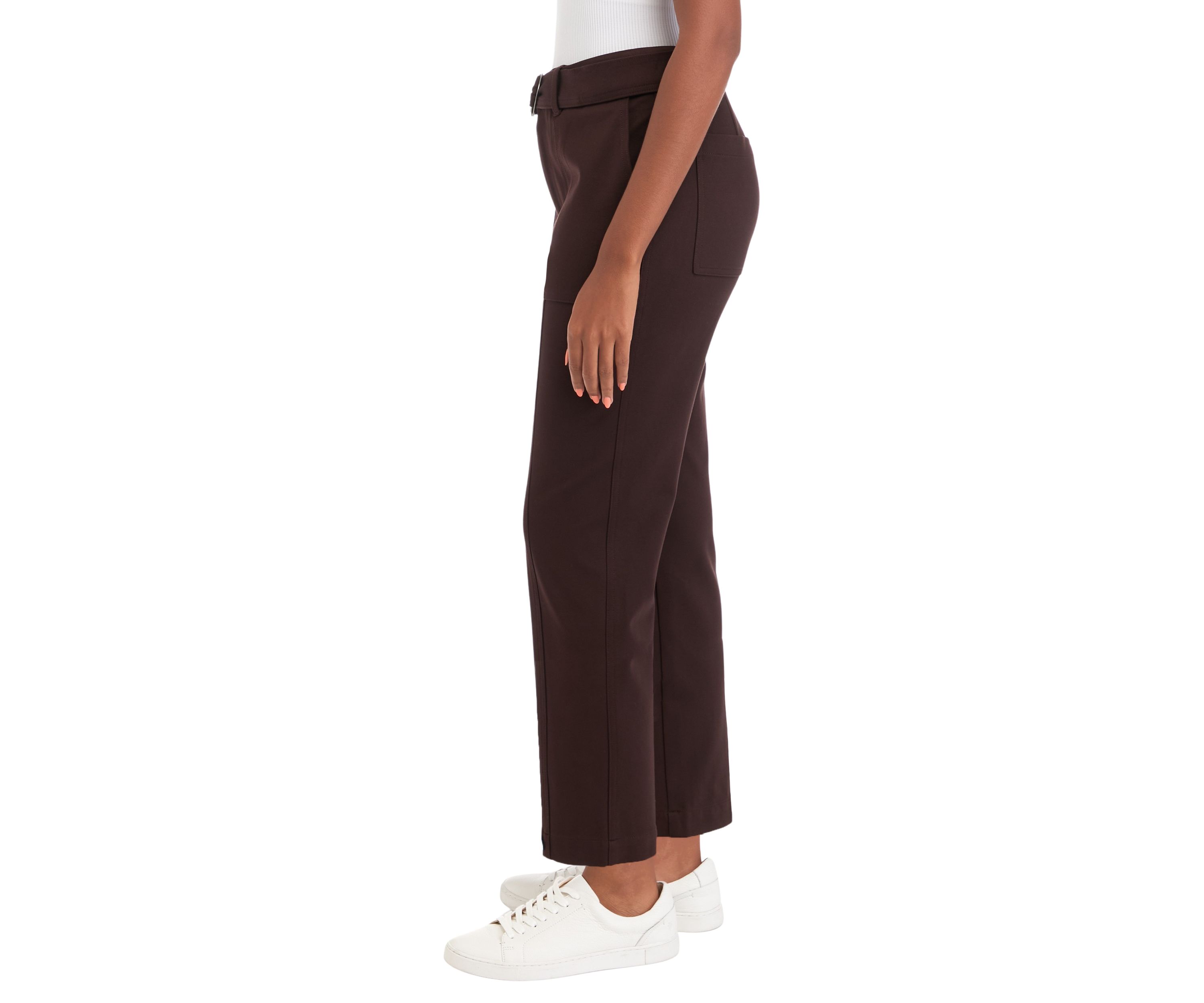 Womens High Rise Belted Straight Ankle Pants