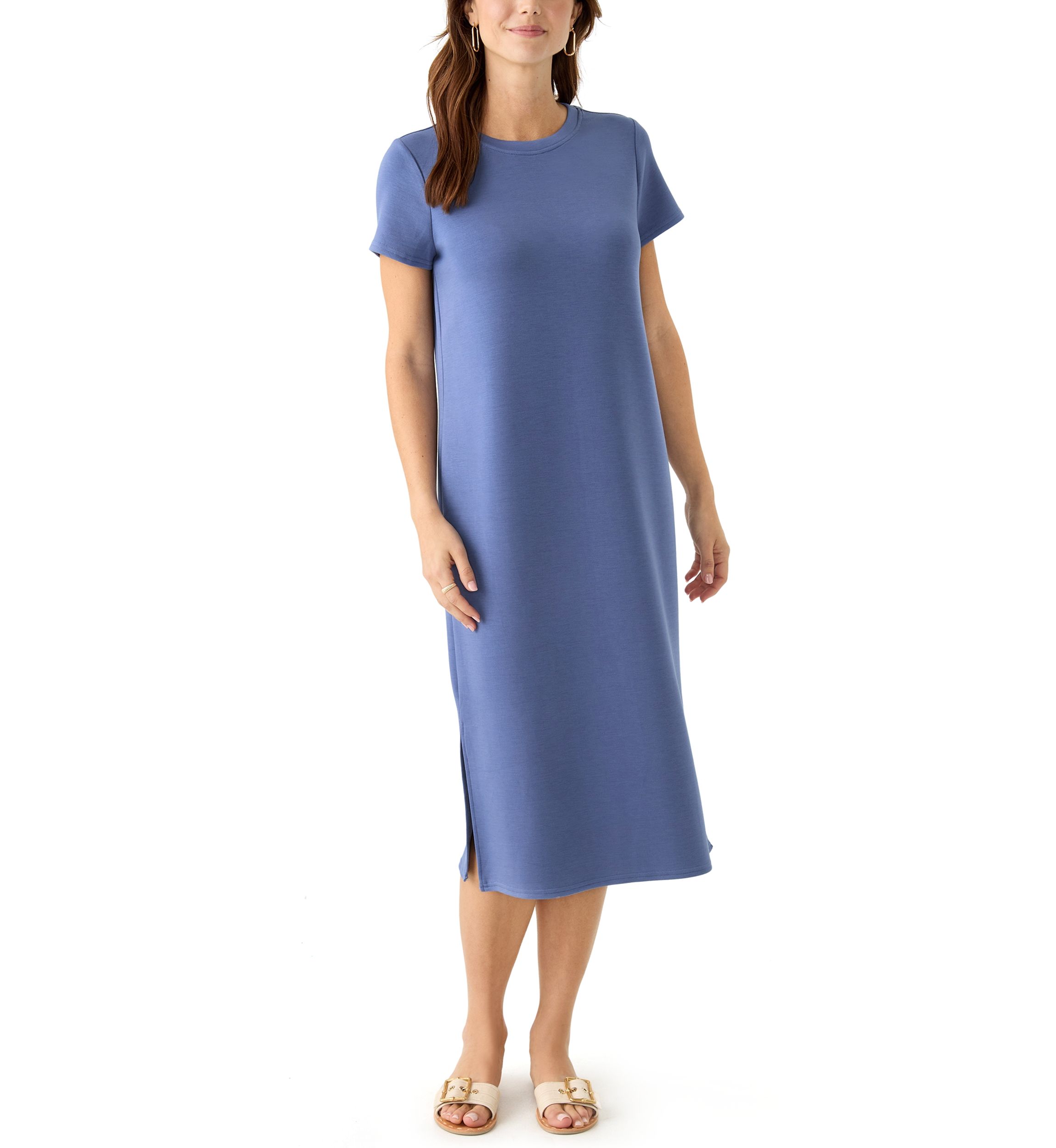 Womens Short Sleeve Split Hem Midi Dress