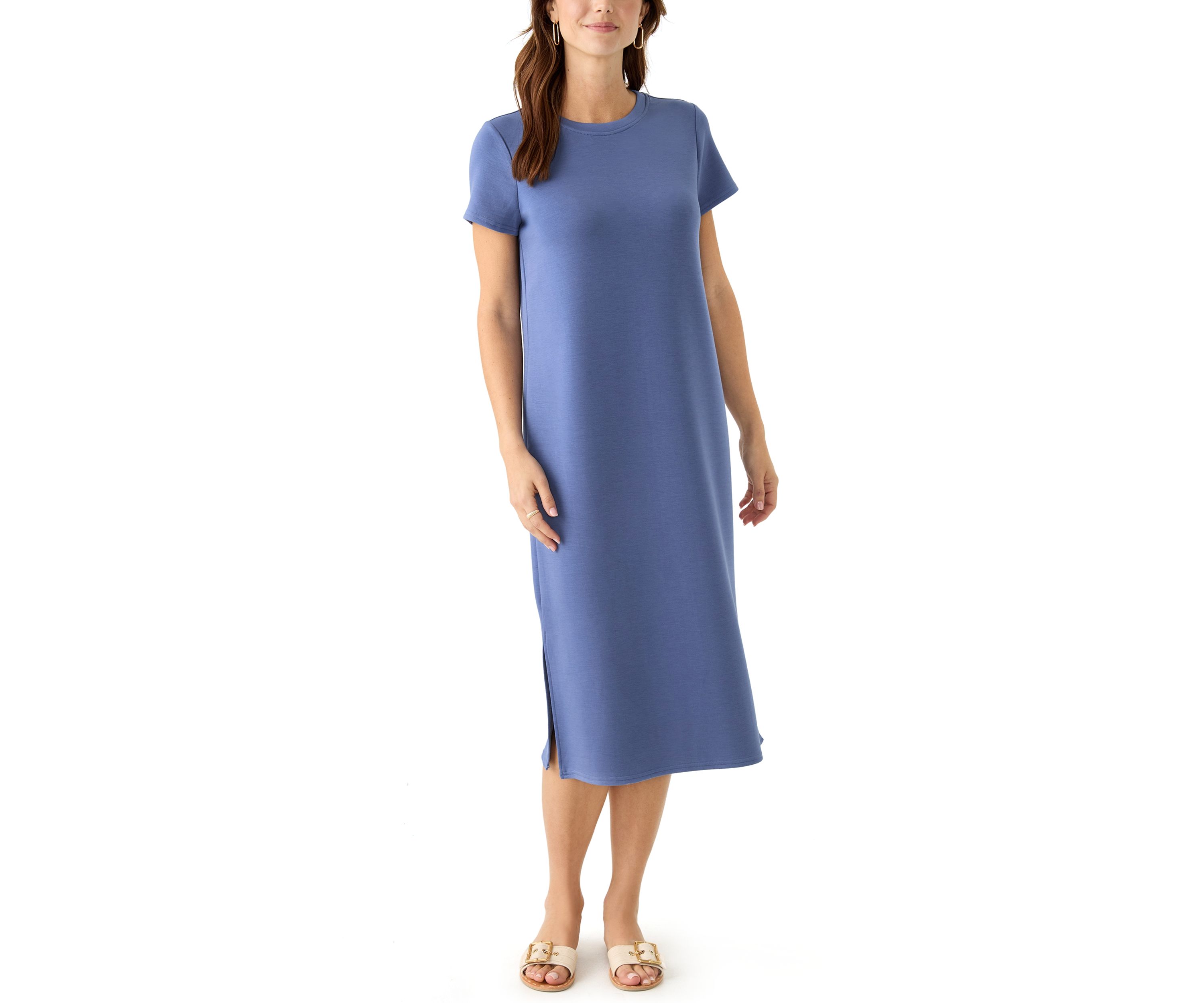 Womens Short Sleeve Split Hem Midi Dress
