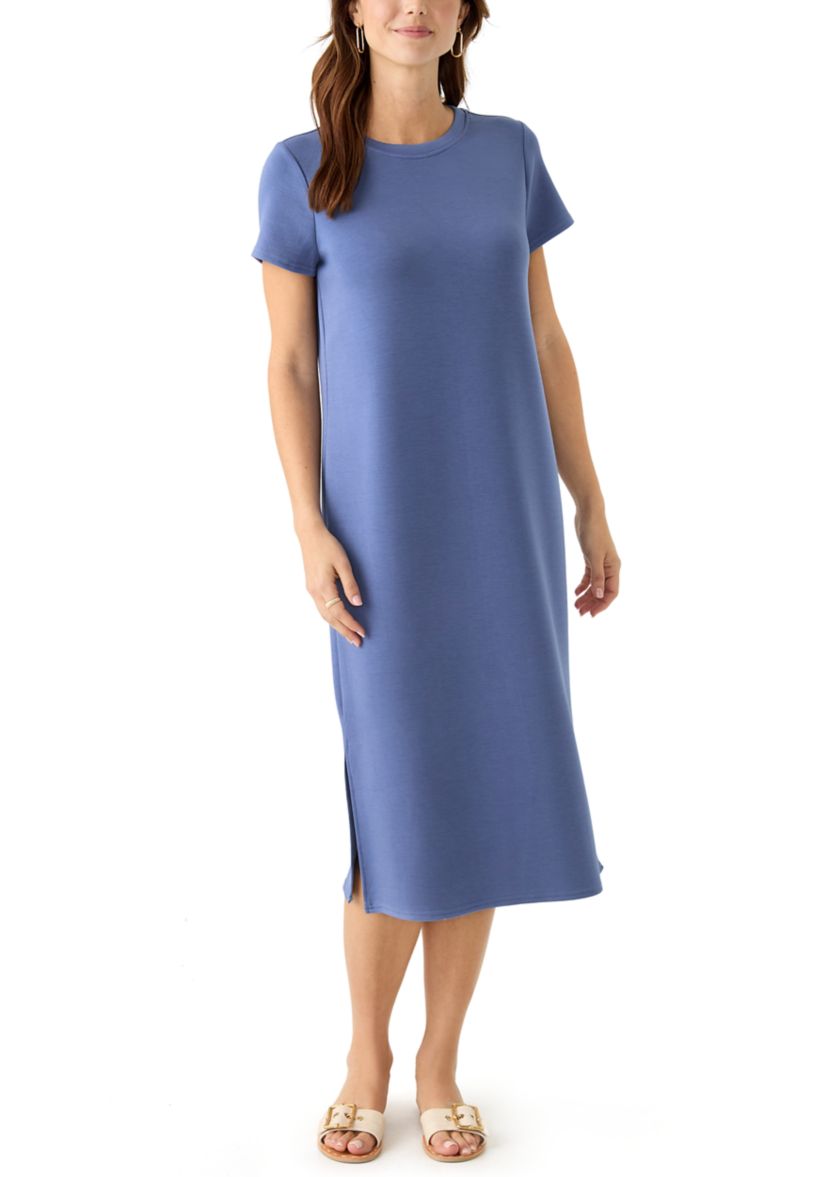 Womens Short Sleeve Split Hem Midi Dress