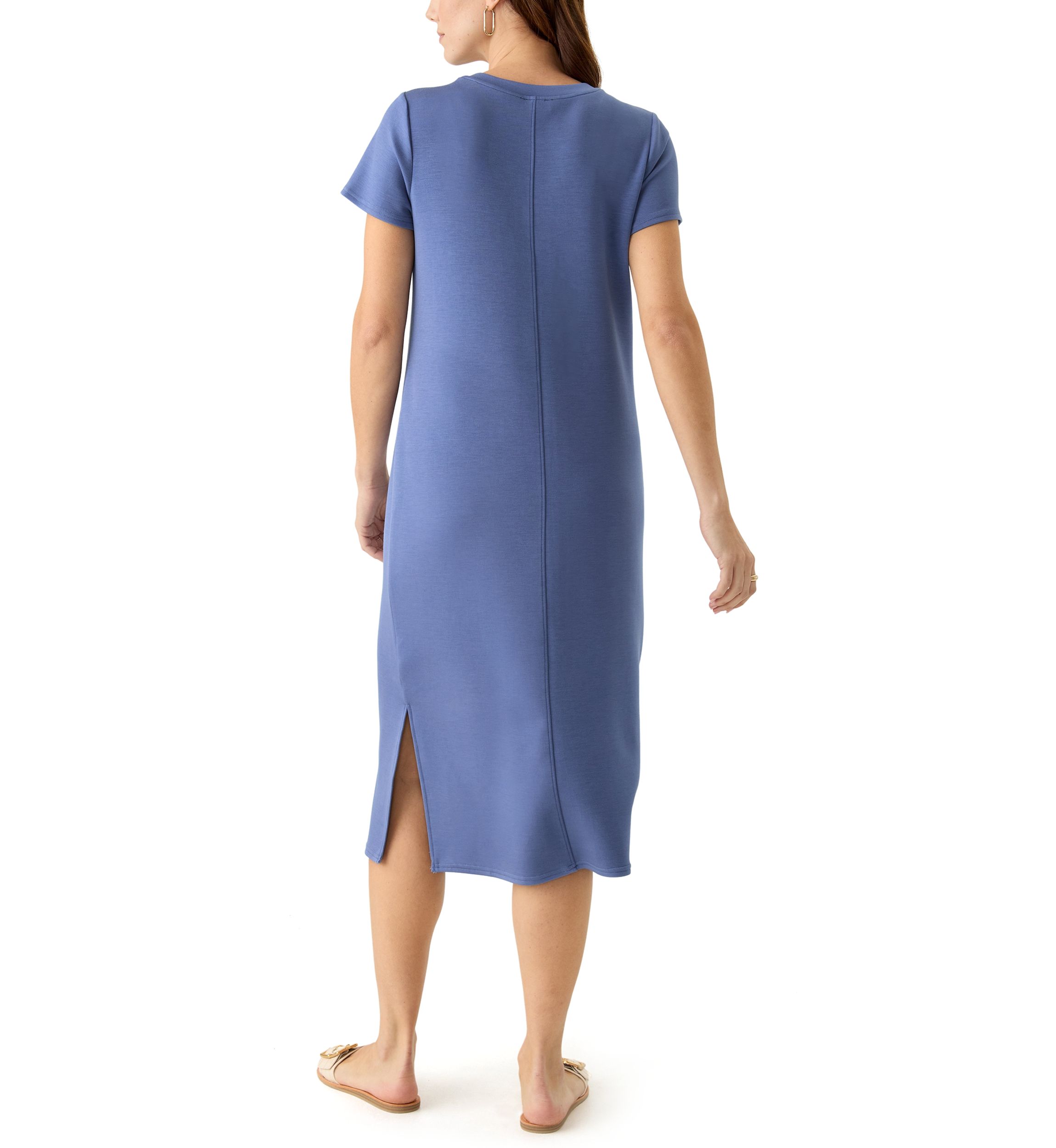 Womens Short Sleeve Split Hem Midi Dress