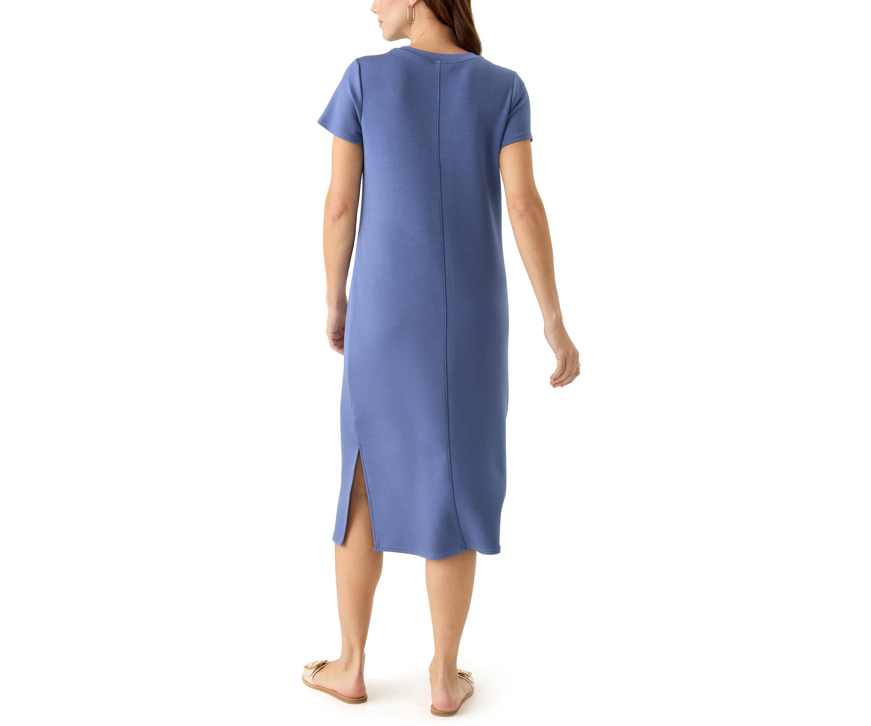 Womens Short Sleeve Split Hem Midi Dress
