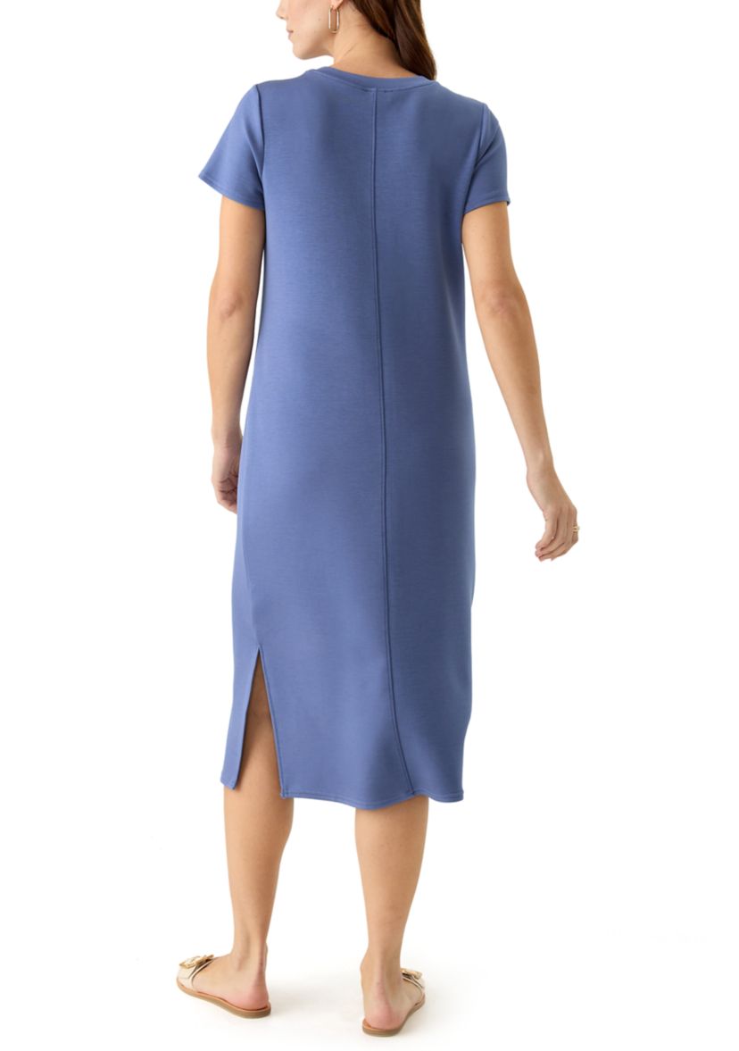 Womens Short Sleeve Split Hem Midi Dress