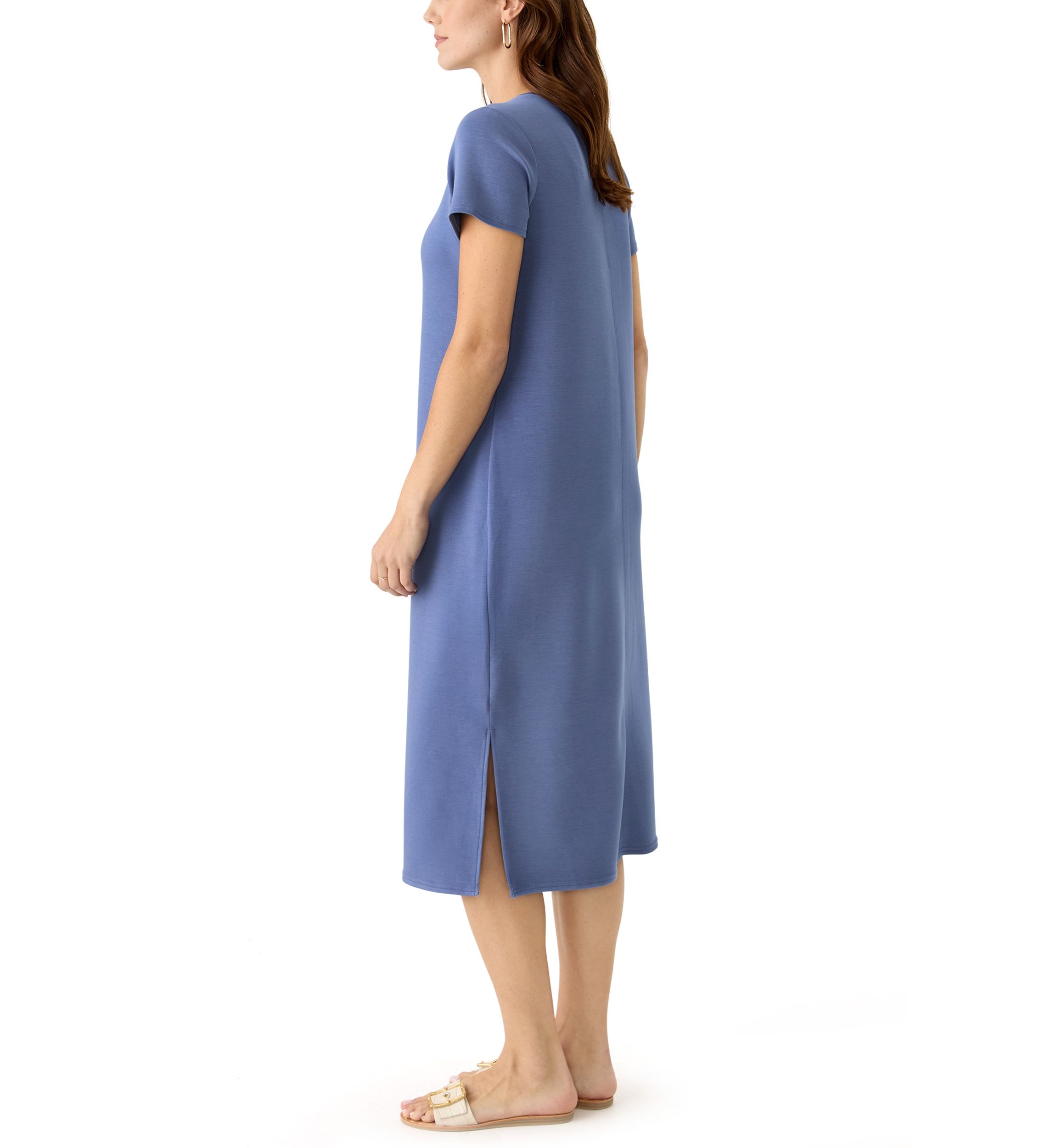 Womens Short Sleeve Split Hem Midi Dress
