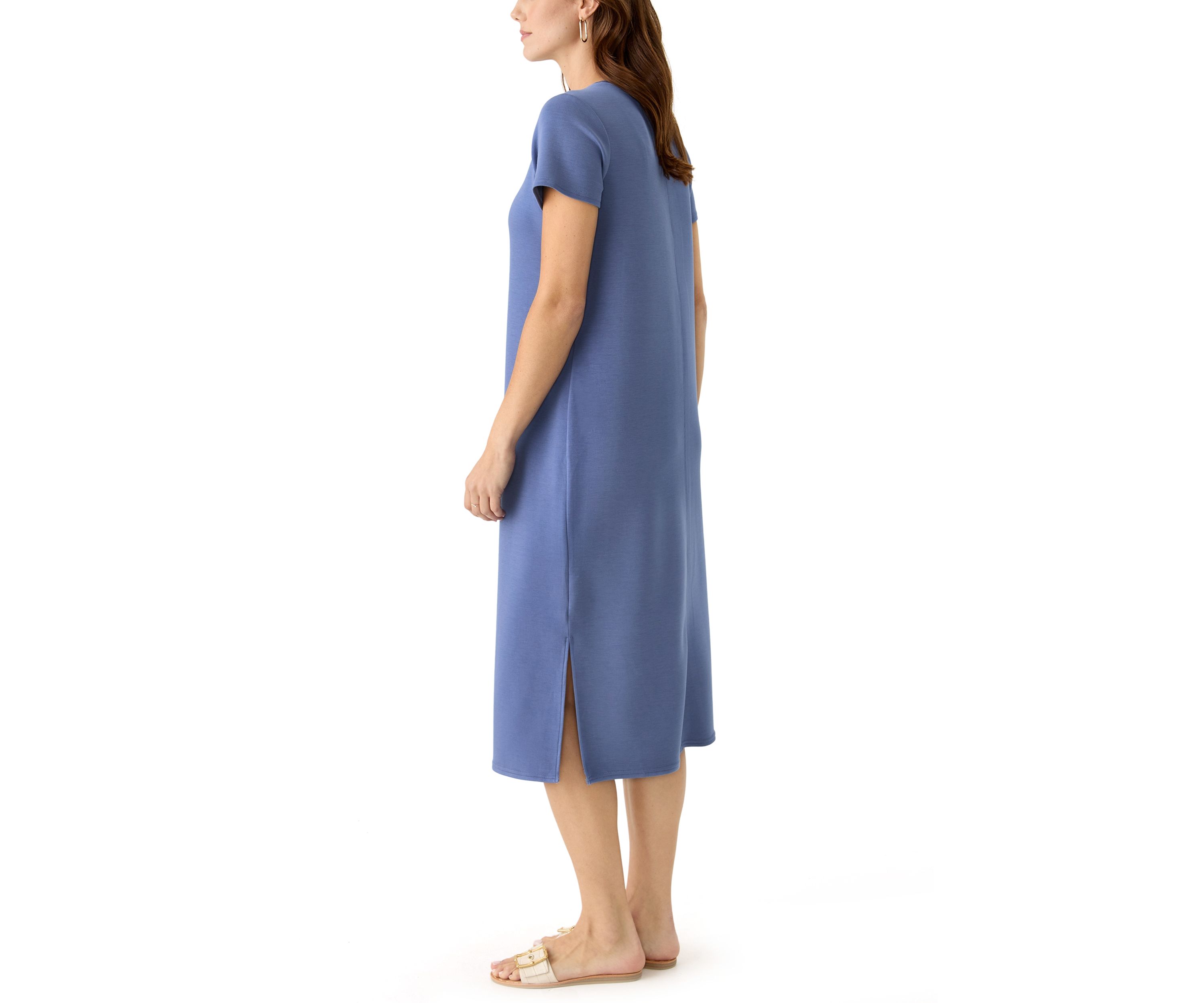Womens Short Sleeve Split Hem Midi Dress