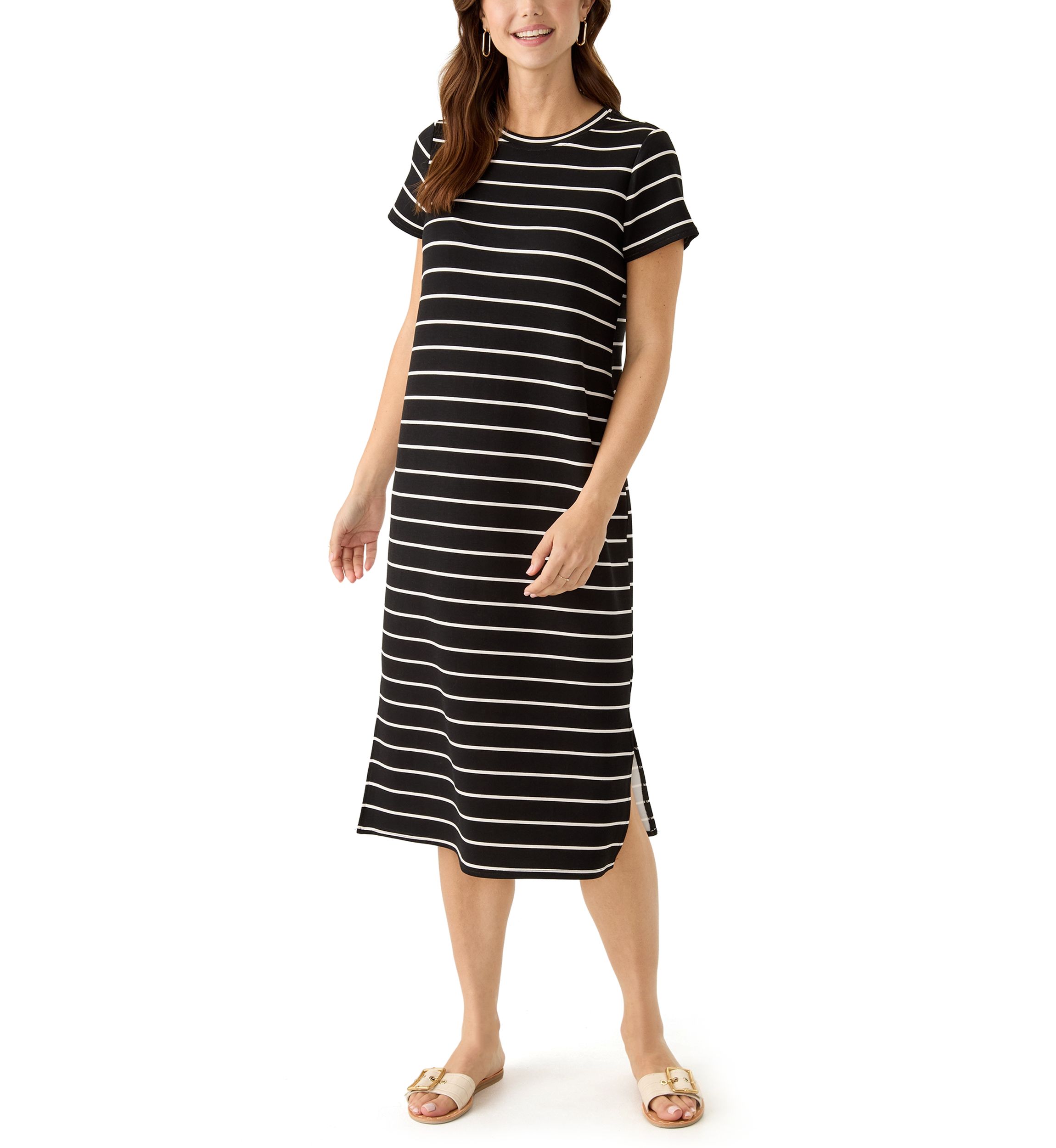Womens Short Sleeve Split Hem Midi Dress