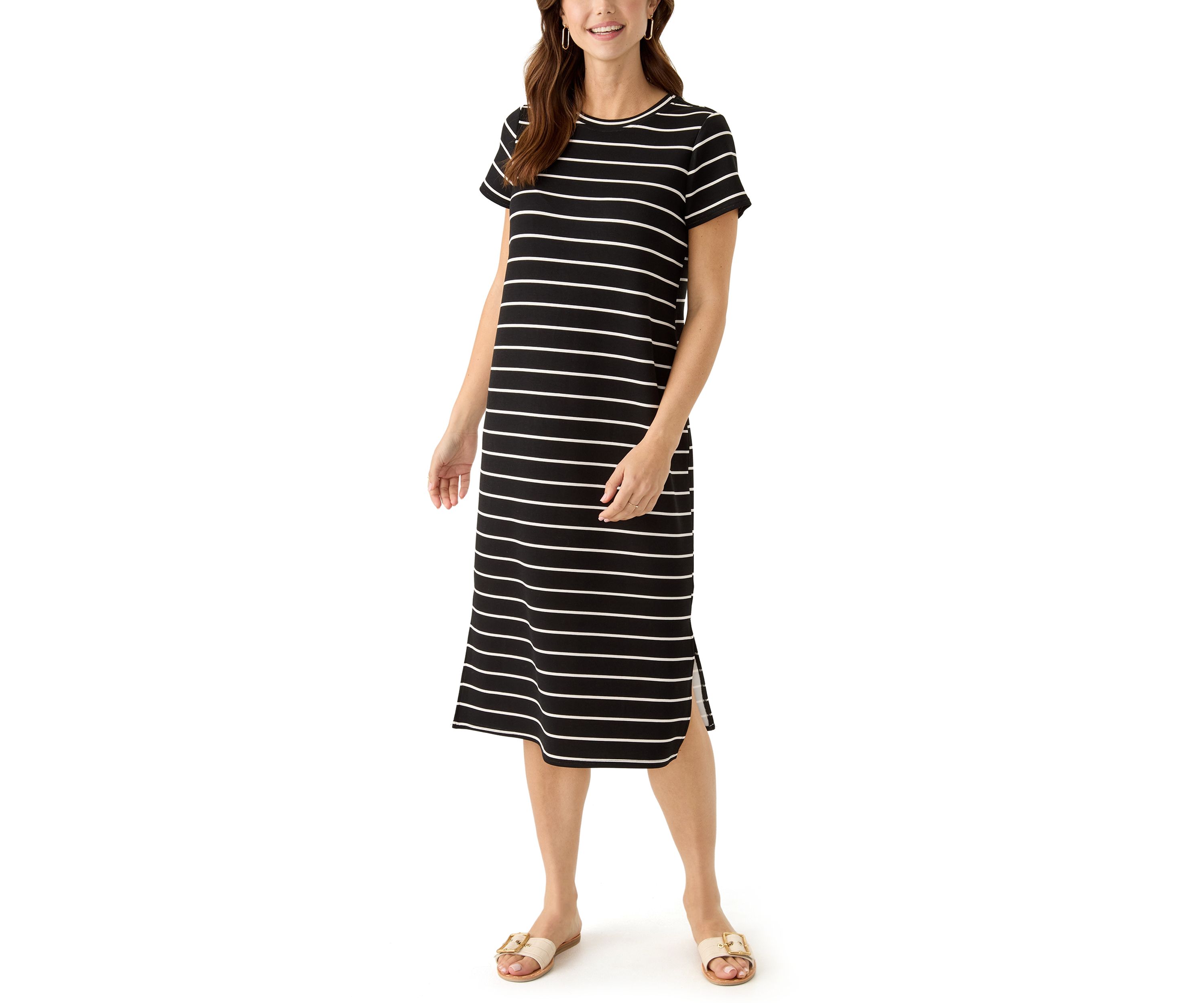 Womens Short Sleeve Split Hem Midi Dress