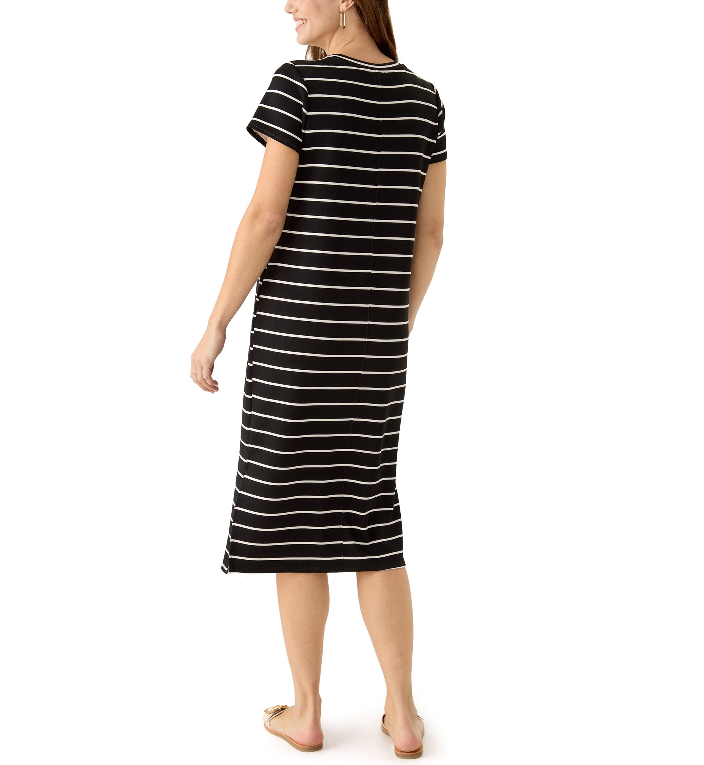 Womens Short Sleeve Split Hem Midi Dress