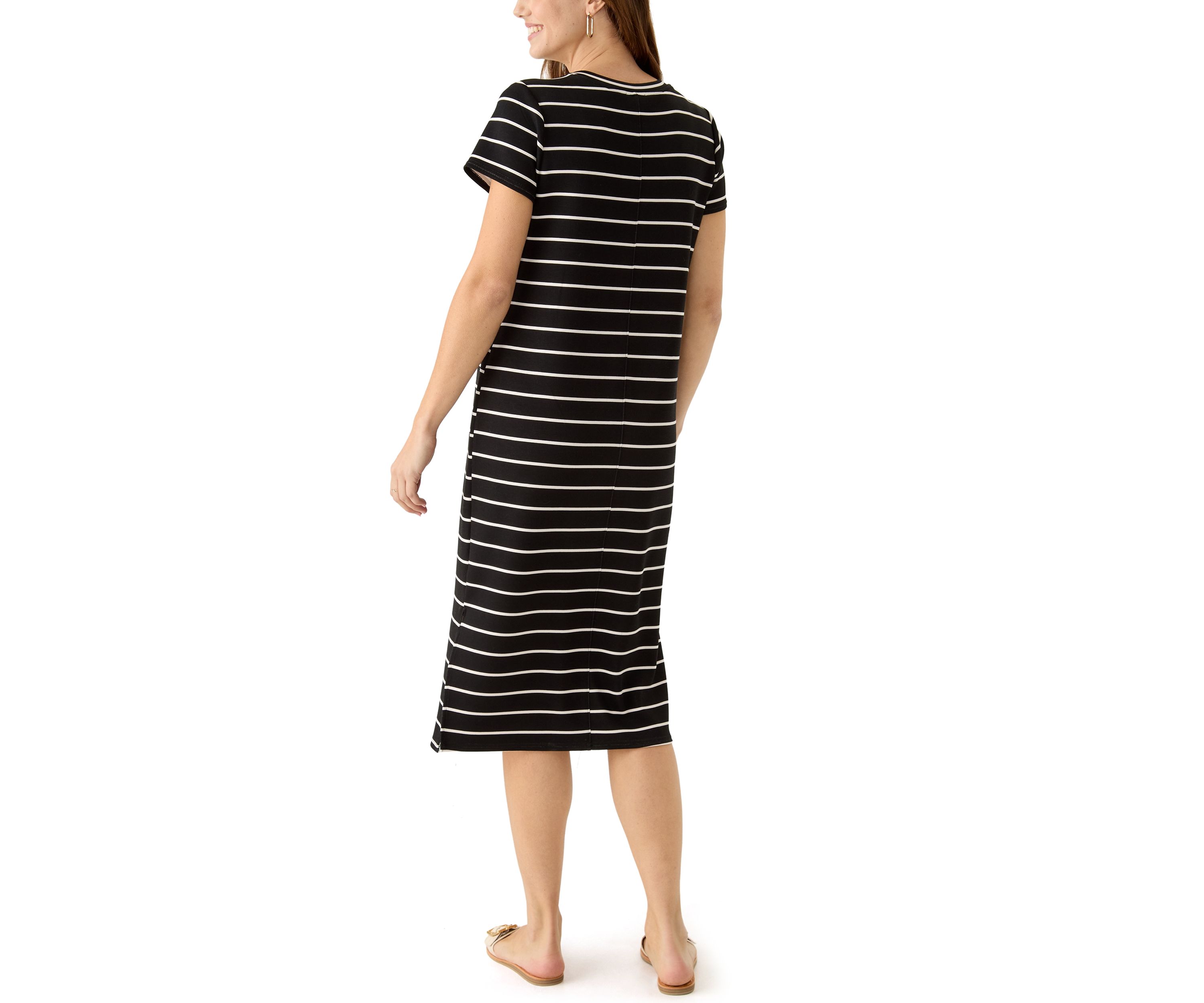 Womens Short Sleeve Split Hem Midi Dress