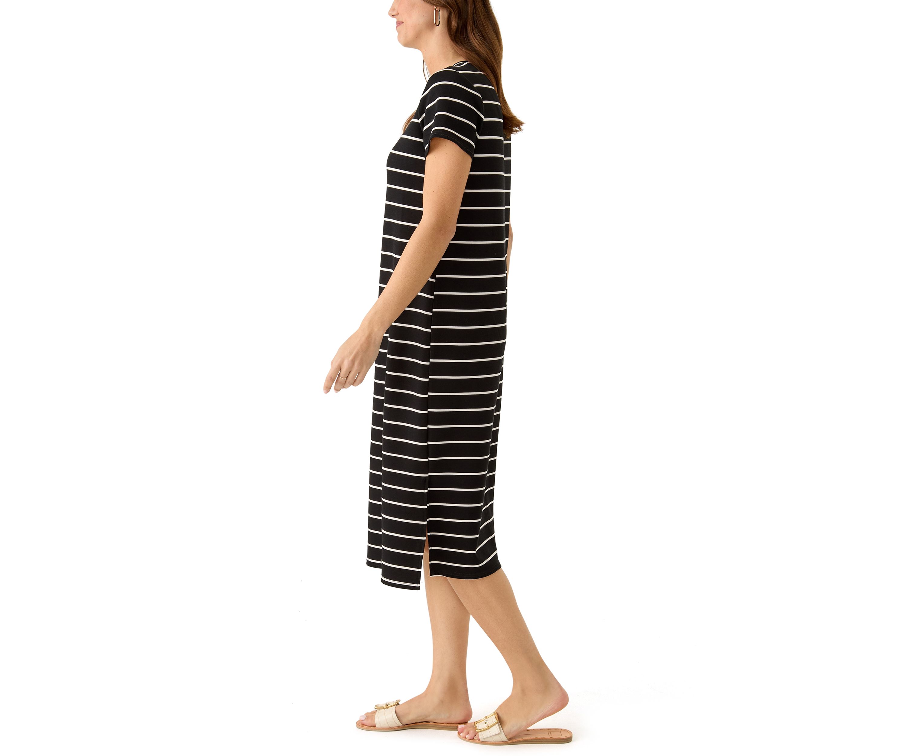 Womens Short Sleeve Split Hem Midi Dress
