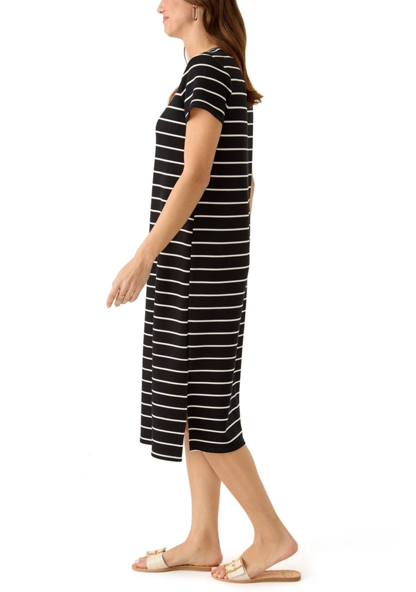 Womens Short Sleeve Split Hem Midi Dress