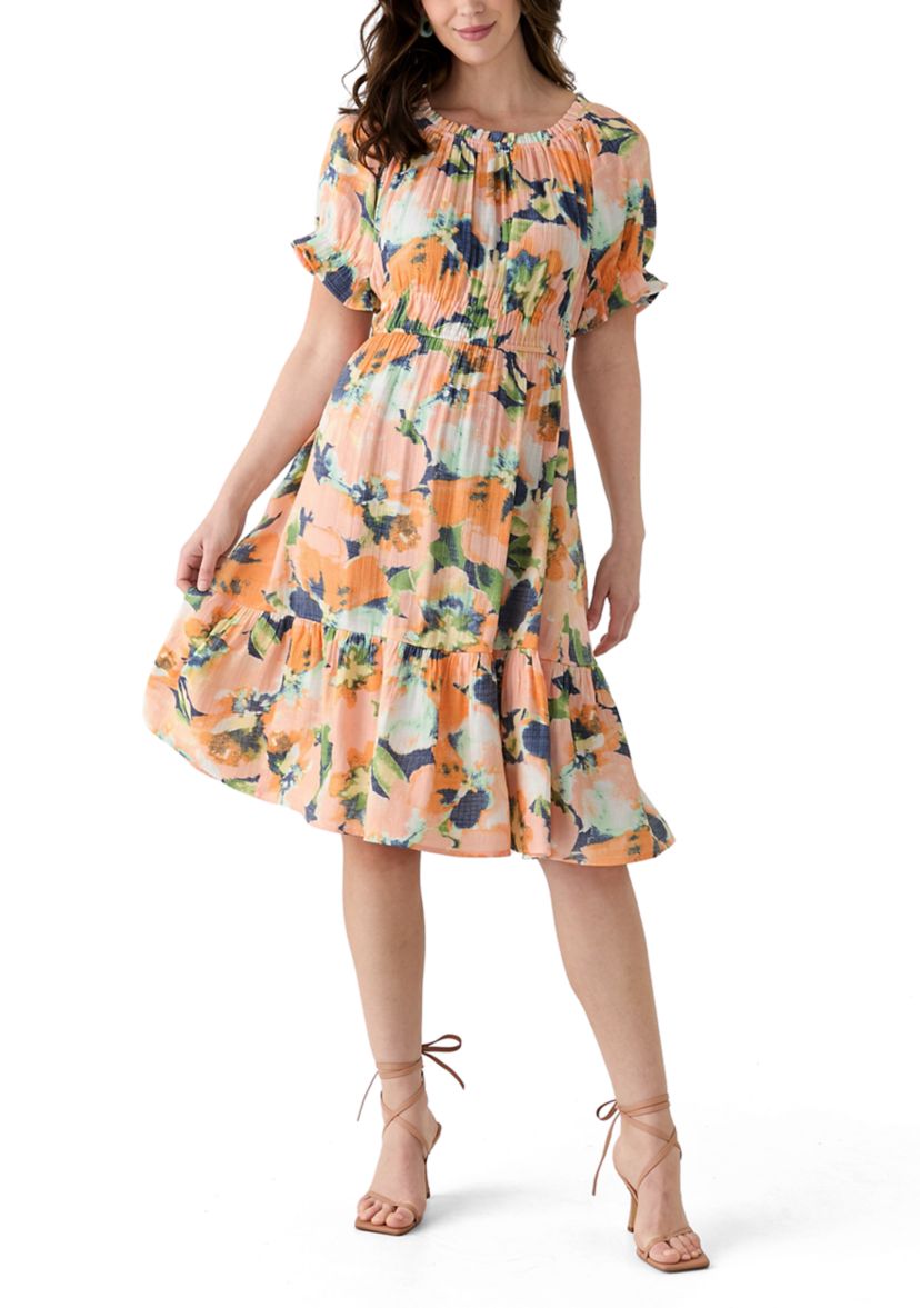 Womens Printed Linen Midi Dress