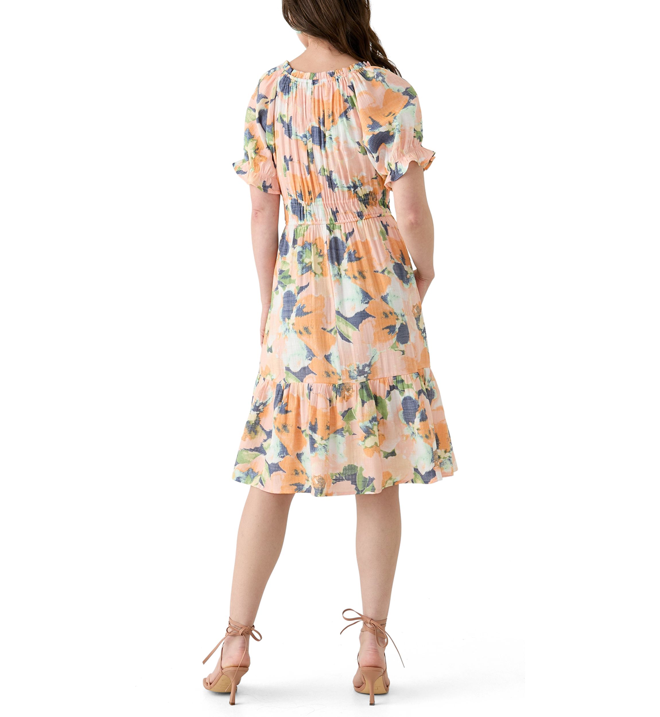 Womens Printed Linen Midi Dress