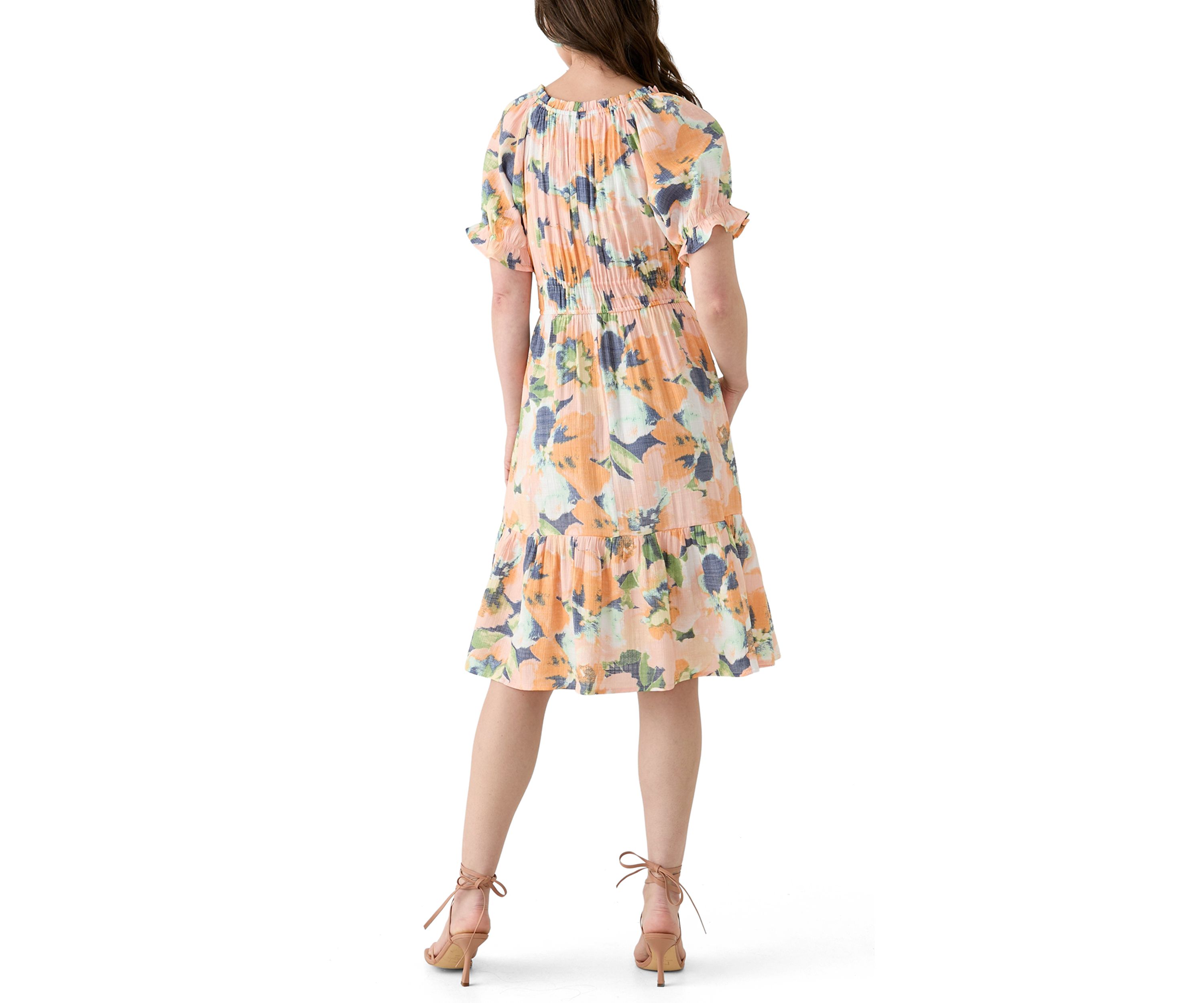 Womens Printed Linen Midi Dress