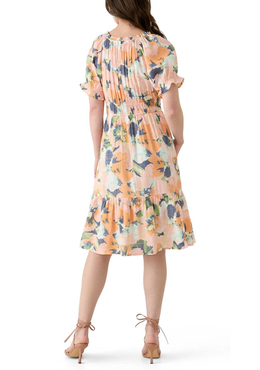 Womens Printed Linen Midi Dress