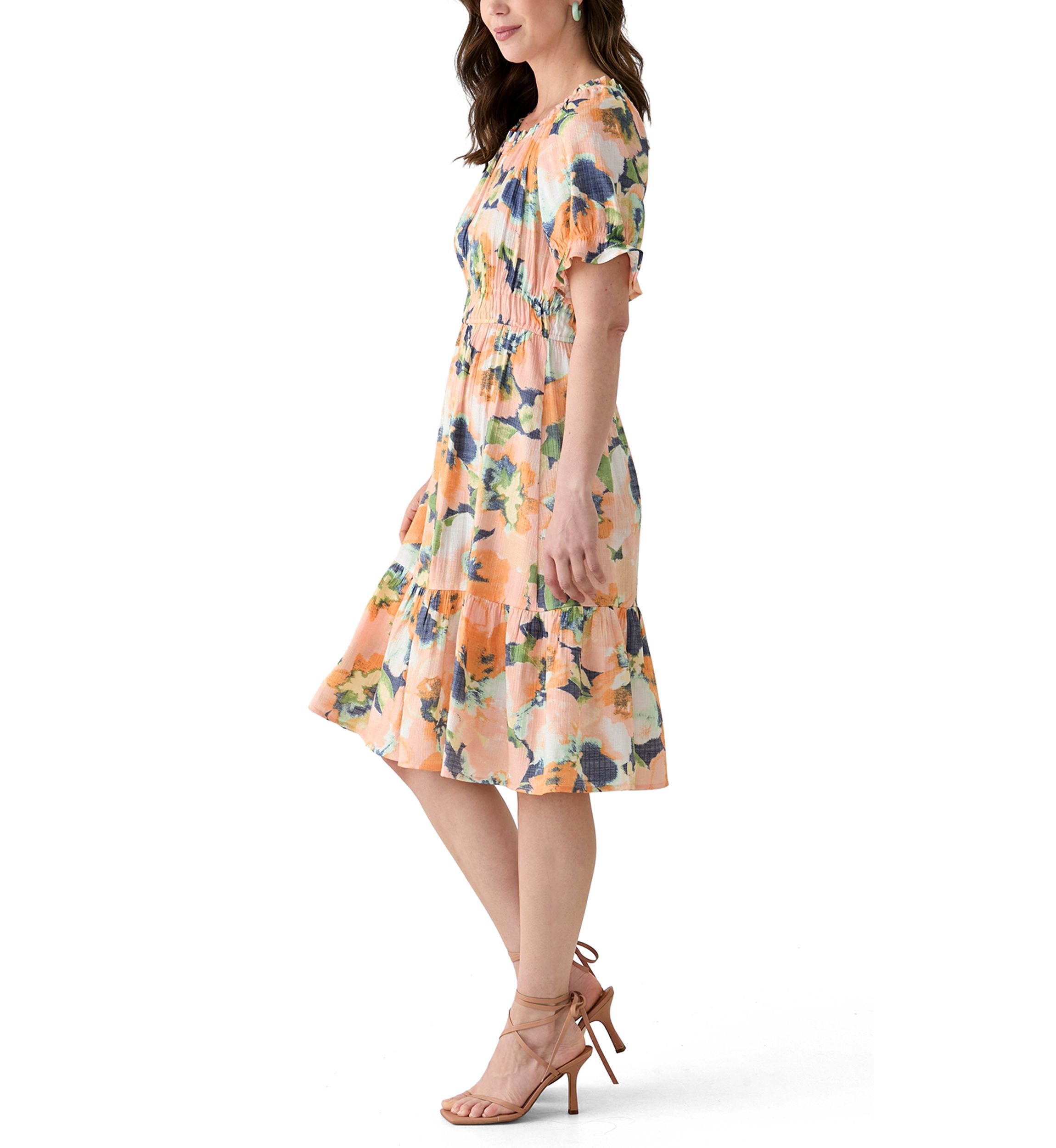 Womens Printed Linen Midi Dress