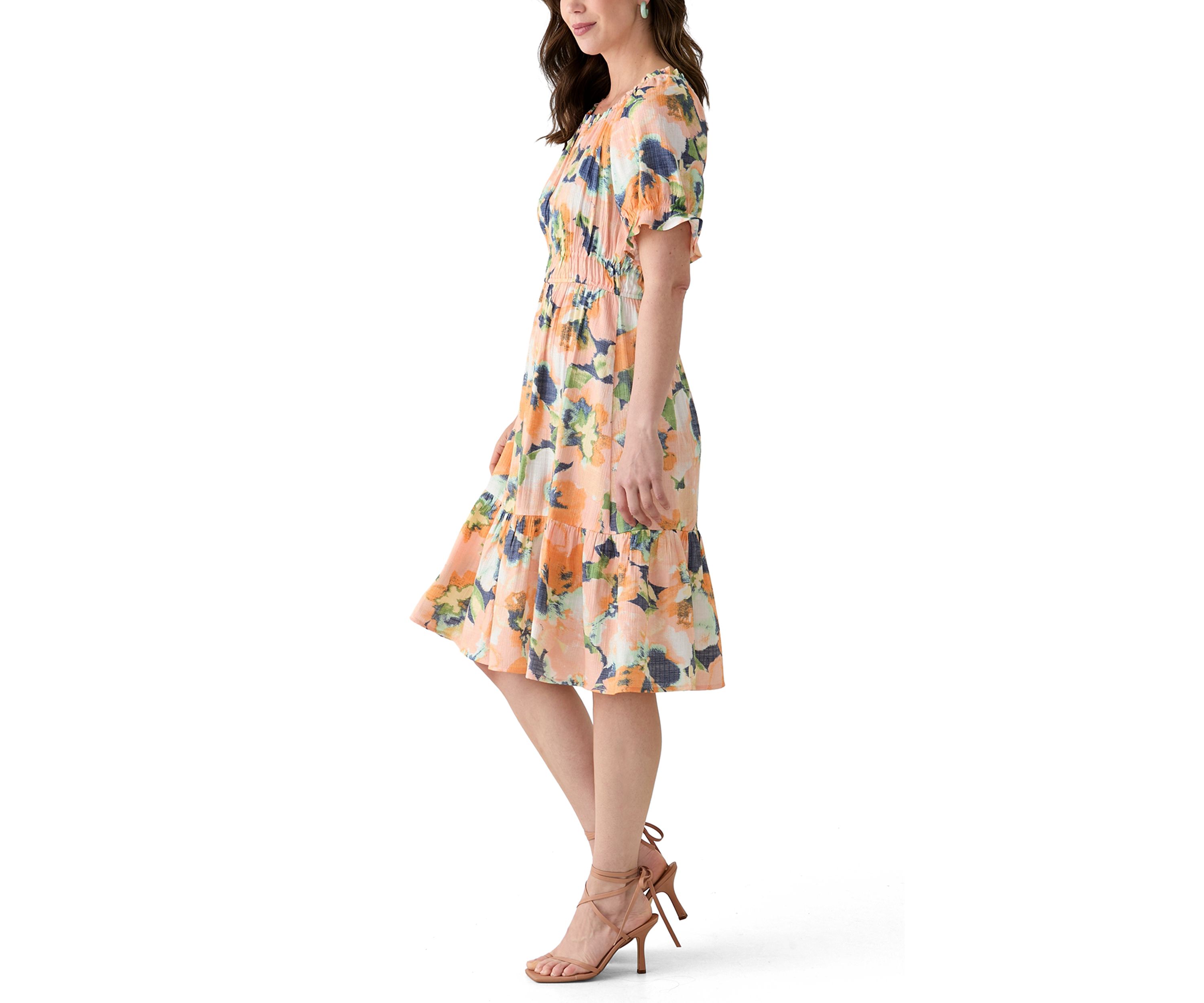 Womens Printed Linen Midi Dress
