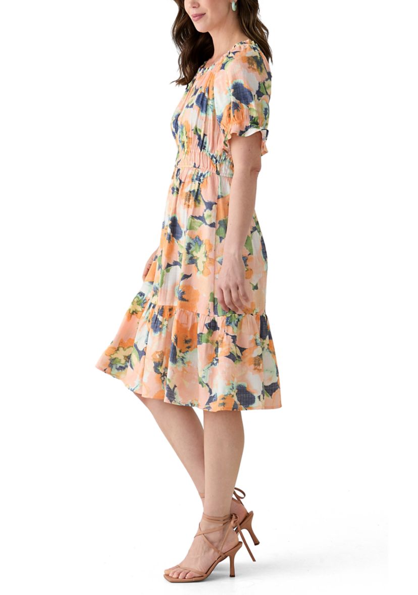 Womens Printed Linen Midi Dress