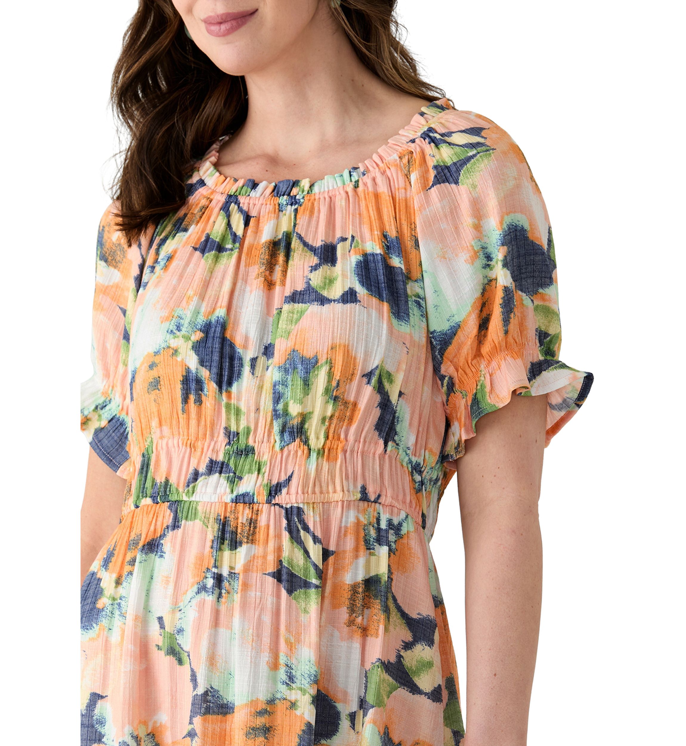 Womens Printed Linen Midi Dress