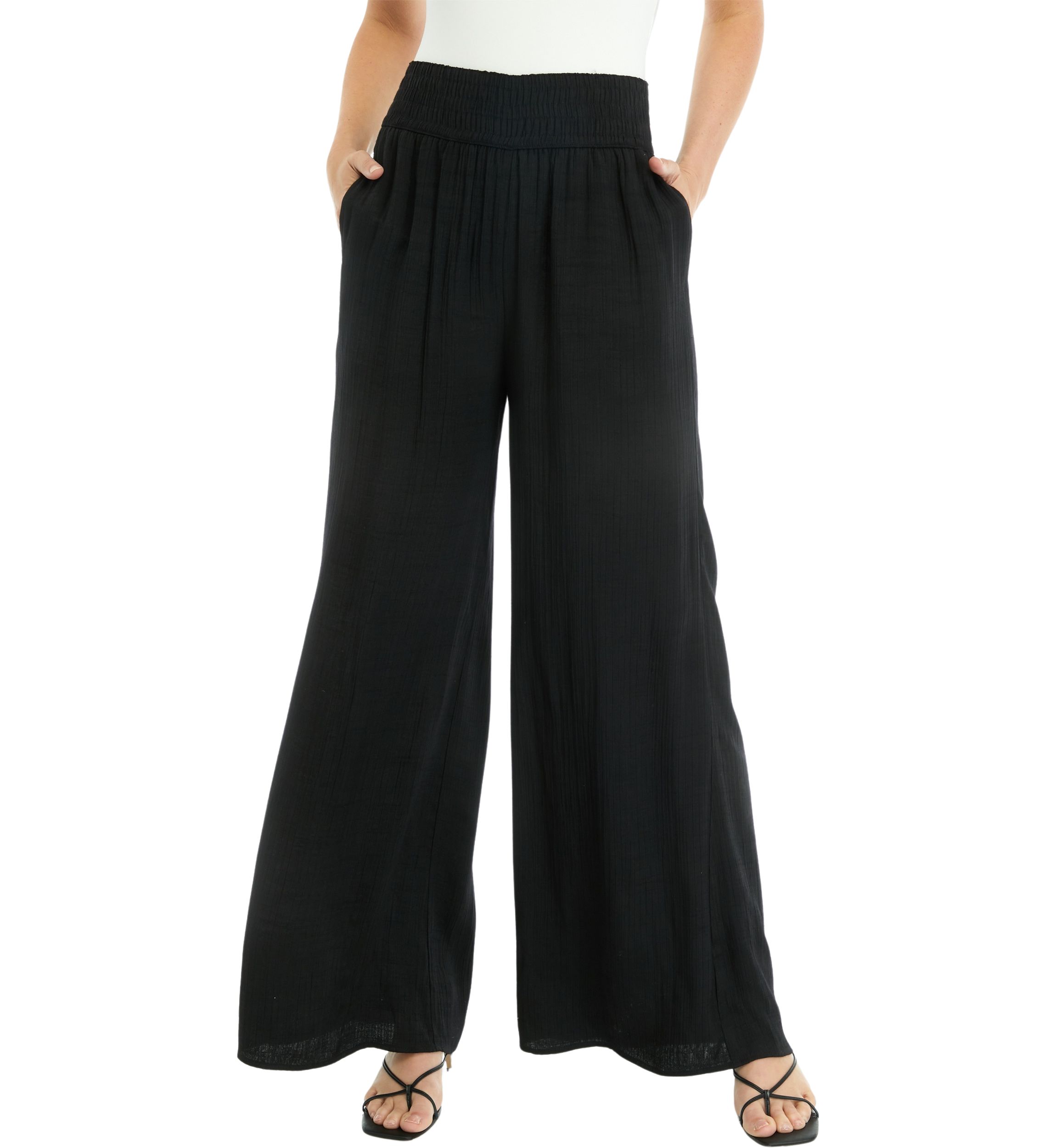 Womens Linen Like Smocked Waist Swing Pants